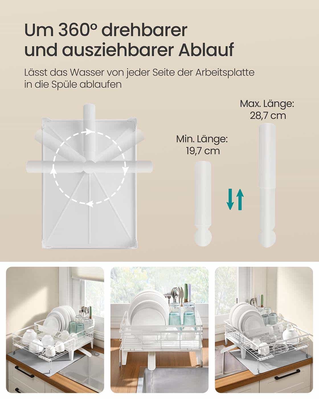 Abtropfgestell Geschirr mit Silikonmatte und Ablauf mattweiß-taubengrau Abtropfgestell Geschirr mit Silikonmatte und Ablauf mattweiß-taubengrau