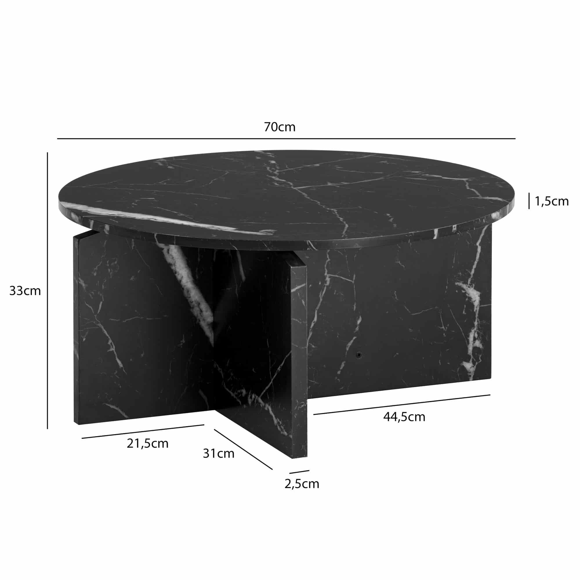 Couchtisch 70x70x33 cm Schwarz Sofatisch in Marmor-Optik Modern