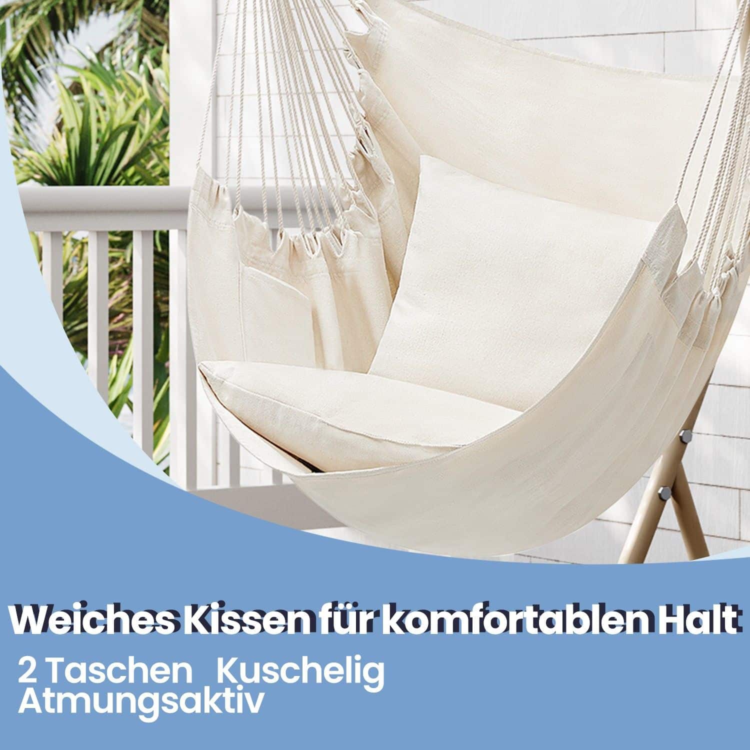 Hängesessel, Hängeschaukel mit 2 Kissen, Hängestuhl Hängesessel, Hängeschaukel mit 2 Kissen, Hängestuhl