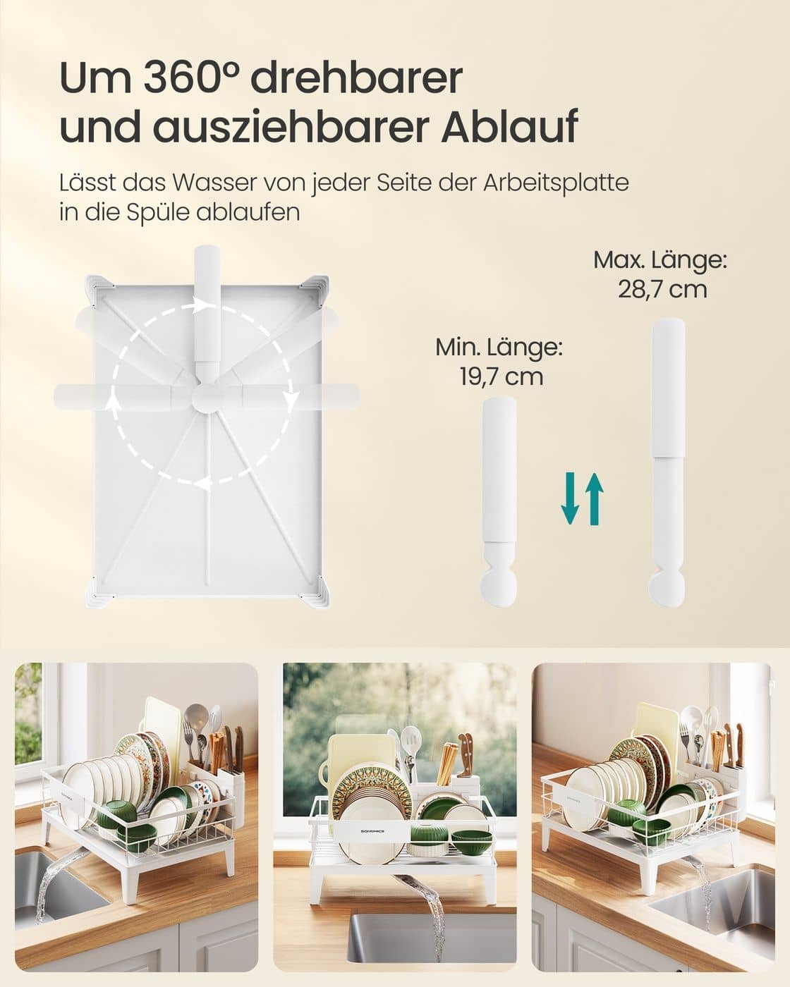 Drehbares Abtropfgestell mit Abtropfschale und Besteckablage