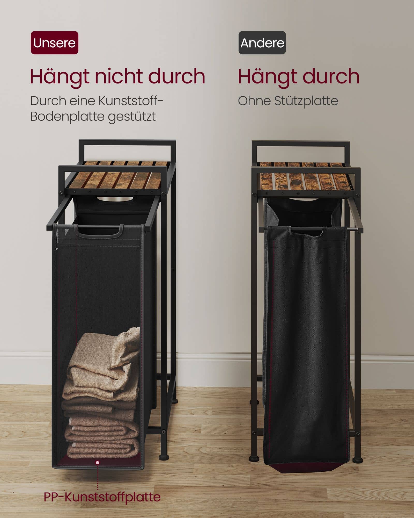 Wäschekorb mit Ablage tintenschwarz-vintagebraun Wäschekorb mit Ablage tintenschwarz-vintagebraun