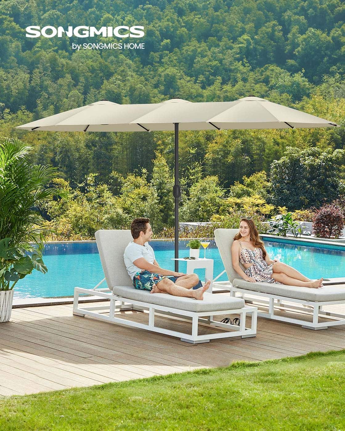 Doppelsonnenschirm 394 x 200 cm UPF 50+ ohne Ständer beige Doppelsonnenschirm 394 x 200 cm UPF 50+ ohne Ständer beige