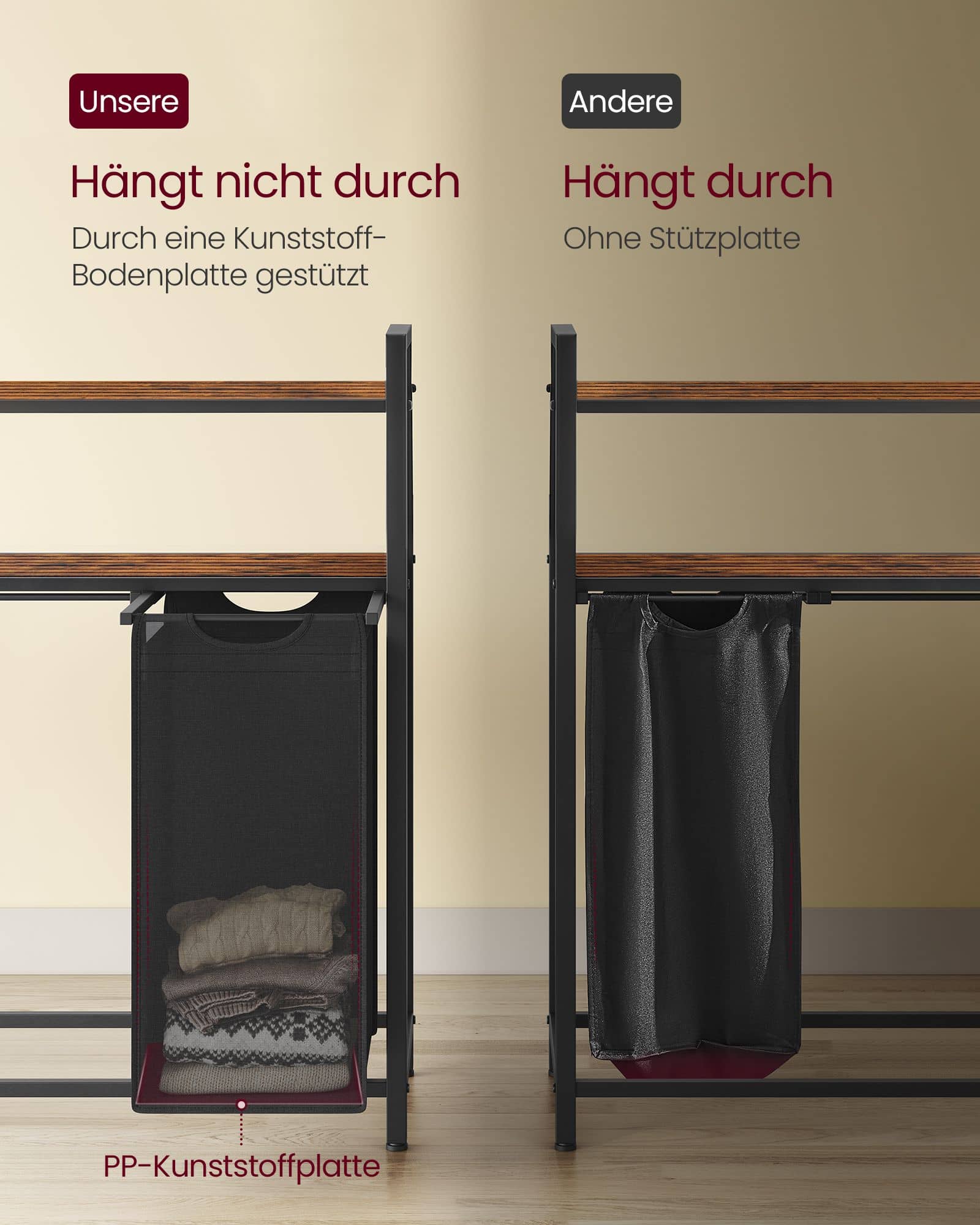 Wäschekorb 4 Fächer mit 2 Ablagen vintagebraun-schwarz Wäschekorb 4 Fächer mit 2 Ablagen vintagebraun-schwarz