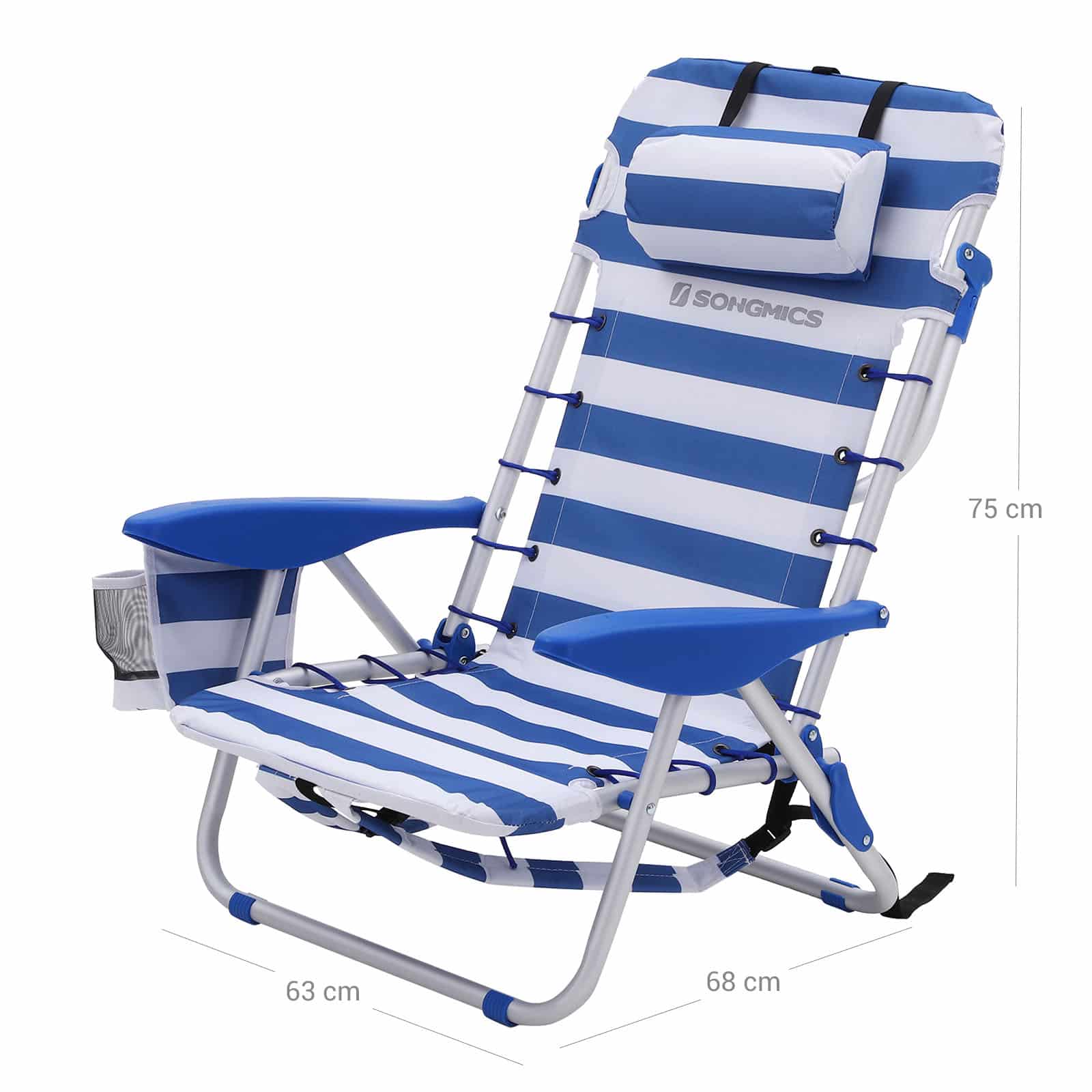 Strandstuhl mit Kissen Blau-Weiß-B34GCB62BU