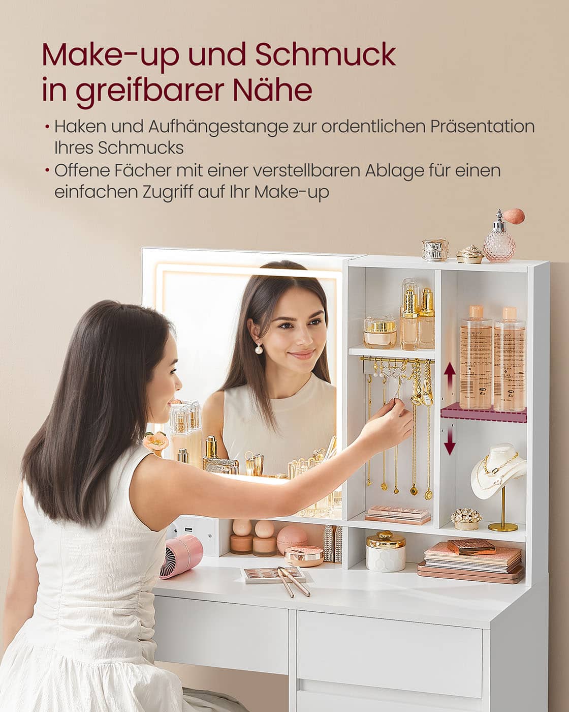 Schminktisch mit LED-Beleuchtung 90 cm breit Schminktisch mit LED-Beleuchtung 90 cm breit