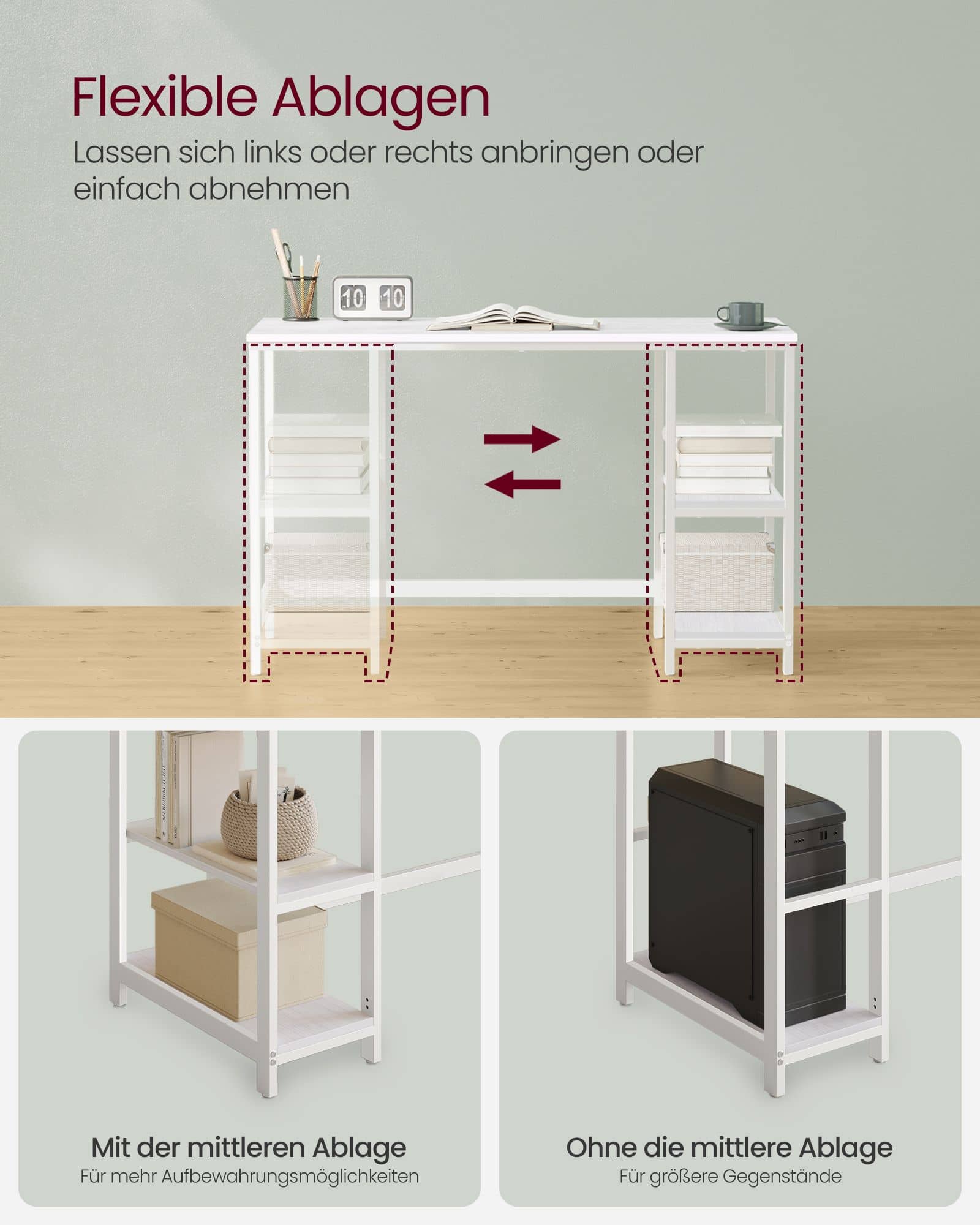 Schreibtisch mit 2 Ablagen modern ahornweiß-LWD047W44 Schreibtisch mit 2 Ablagen modern ahornweiß-LWD047W44