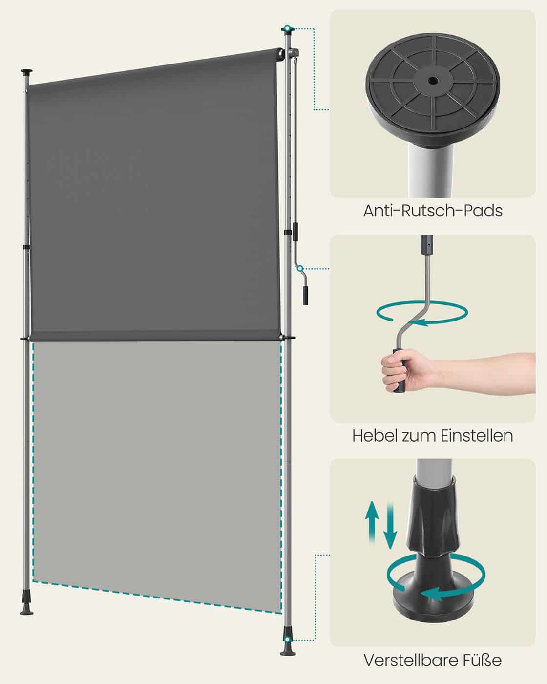 Senkrechtmarkise höhenverstellbar 200 x (220-300) cm anthrazitgrau