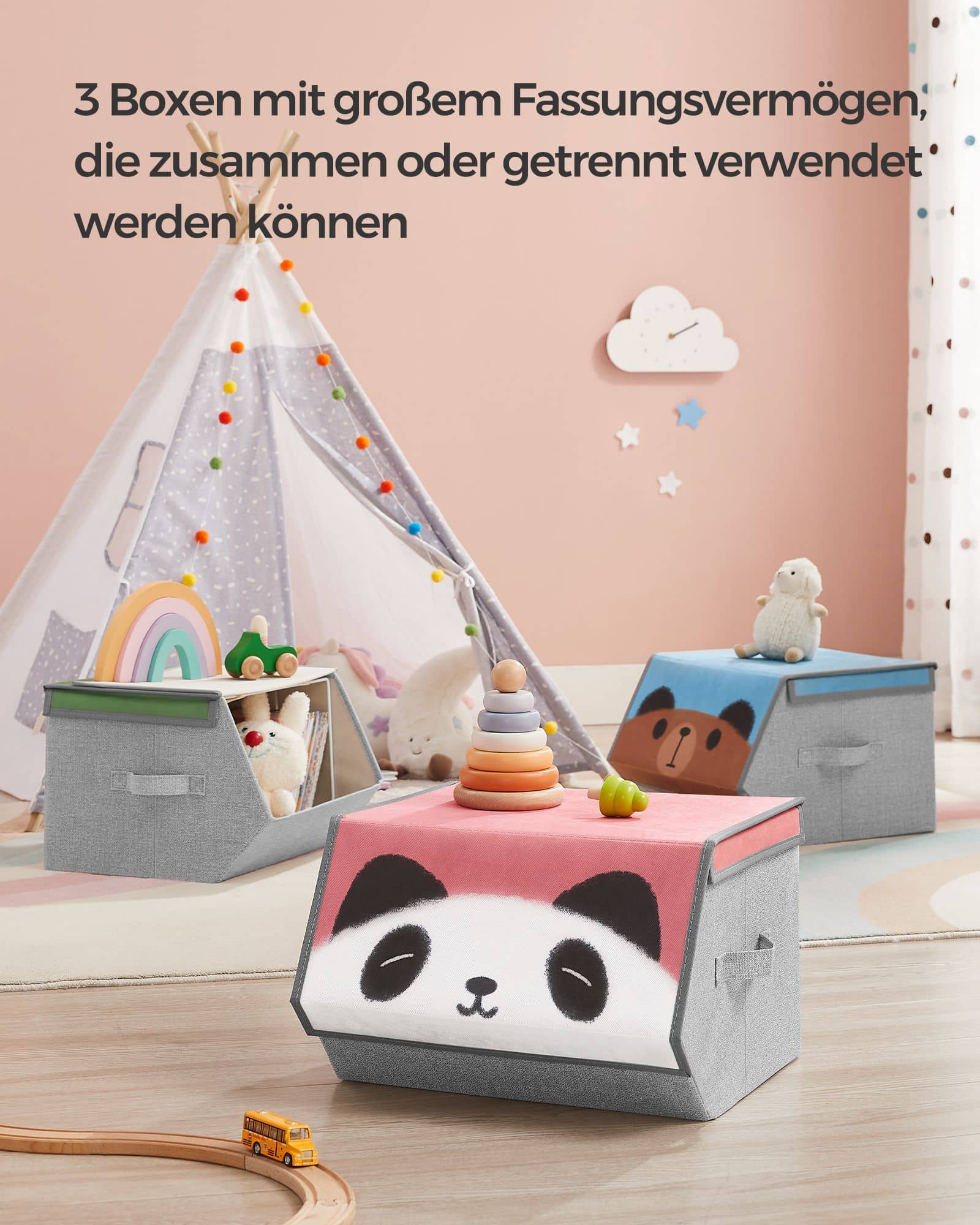 "Aufbewahrungsboxen 3er Set Panda-, Bär-, Schwein- Motive"-RFB760P02 "Aufbewahrungsboxen 3er Set Panda-, Bär-, Schwein- Motive"-RFB760P02