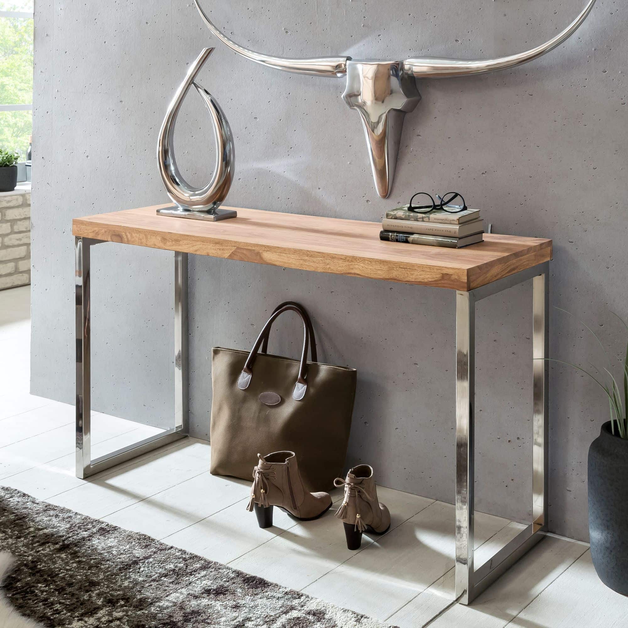 38395-WOHNLING-Konsolentisch-GUNA-Massivholz-AkazieOLoqpqRYn2AYy Konsolentisch GUNA Massivholz Akazie Konsole mit Metallbeinen Schreibtisch 120 x 45 cm Landhaus-Stil Sideboard