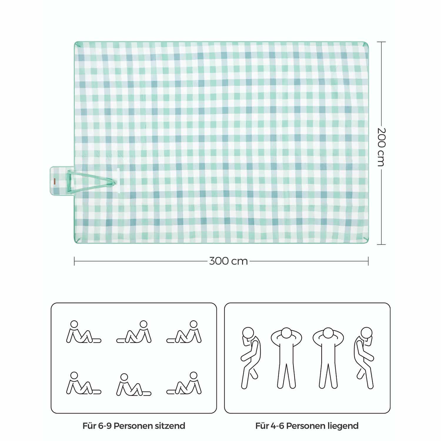 Picknickdecke 300 x 200 cm wasserdicht grün-weiß-GCM012W03 Picknickdecke 300 x 200 cm wasserdicht grün-weiß-GCM012W03