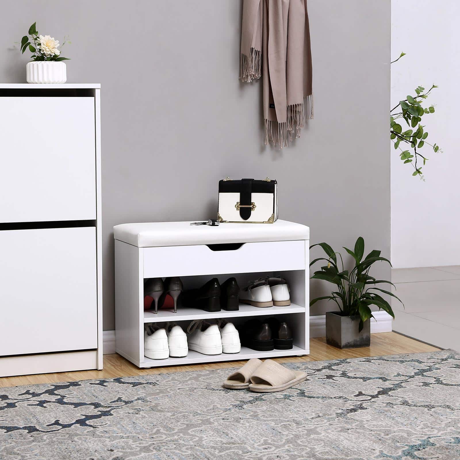 Gepolsterte-Schuhbank-2-Faecher-Weiss-LHS20WT-4dgOT7RnUXCM3J Gepolsterte Schuhbank 2 Fächer Weiß