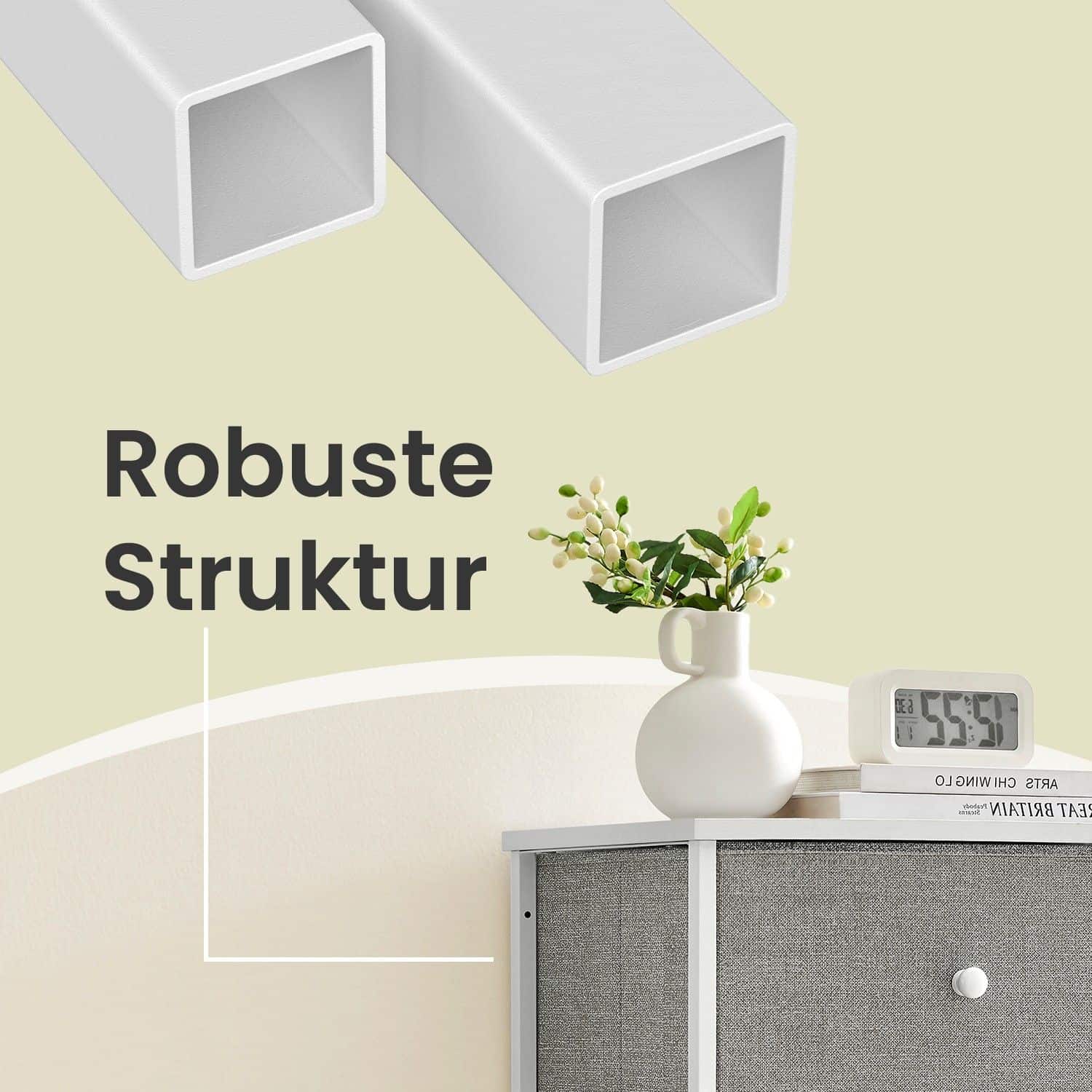 Kommode, Aufbewahrungsschrank mit 5 Stoff-Schubladen, Metallrahmen Kommode, Aufbewahrungsschrank mit 5 Stoff-Schubladen, Metallrahmen