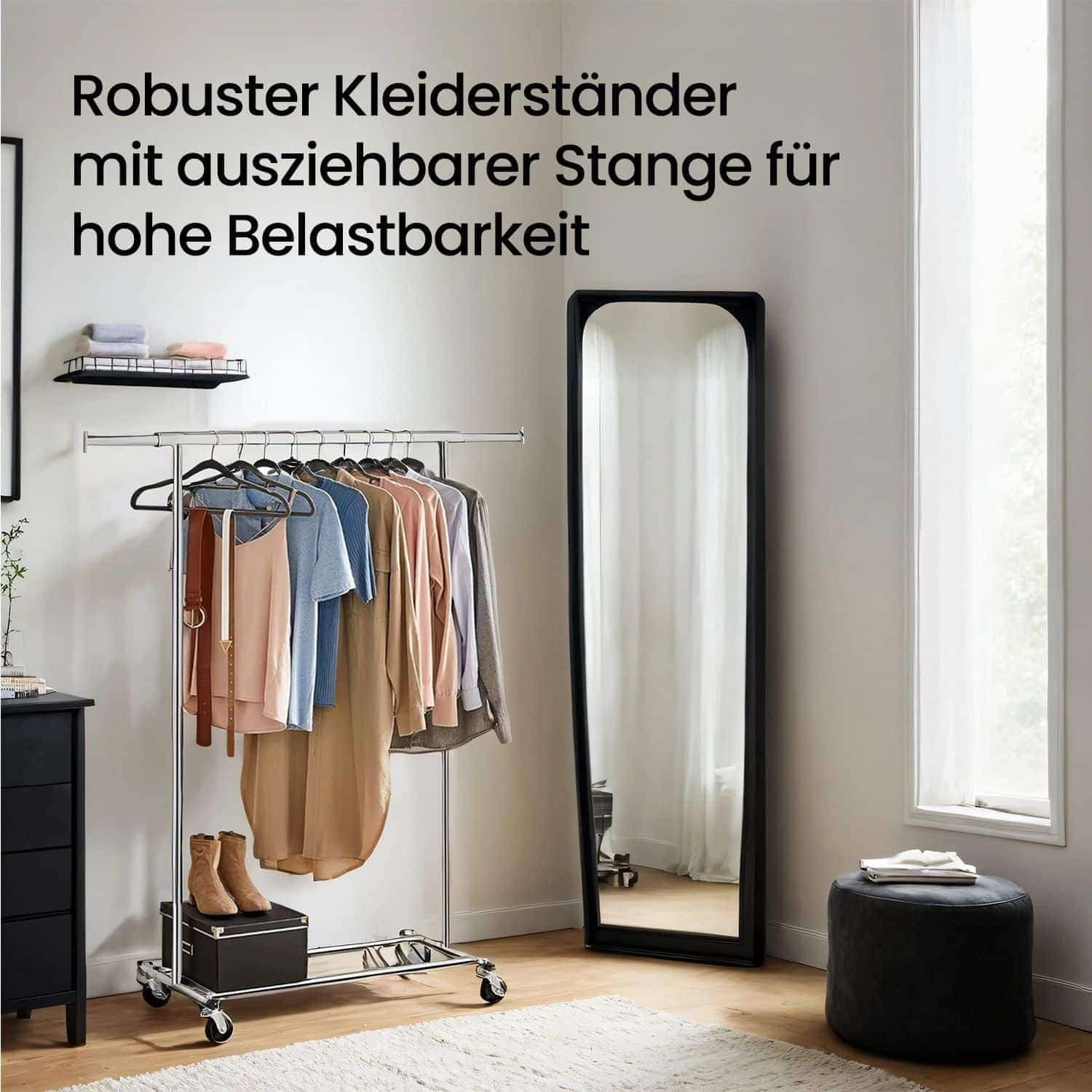Kleiderständer auf Rollen, Schwerlast-Garderobenständer, ausziehbare Kleiderstang