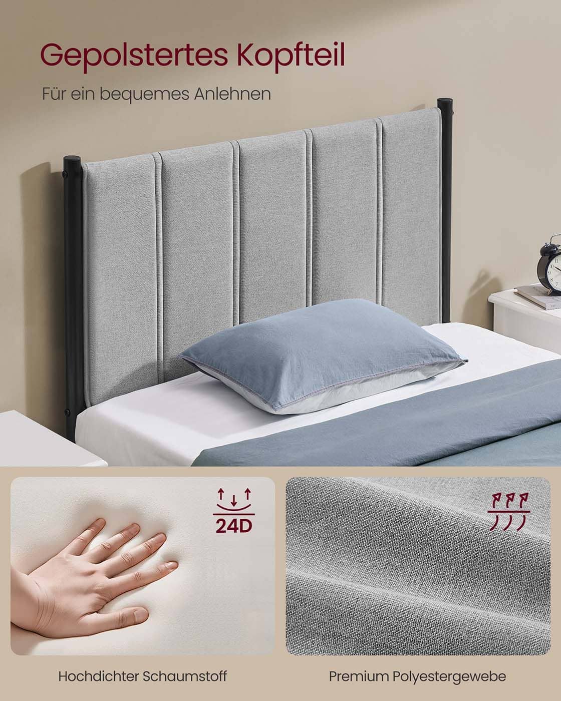 Einzelbettrahmen 90 x 200 cm mit taubengrauer Stahlgrundplatte Einzelbettrahmen 90 x 200 cm mit taubengrauer Stahlgrundplatte