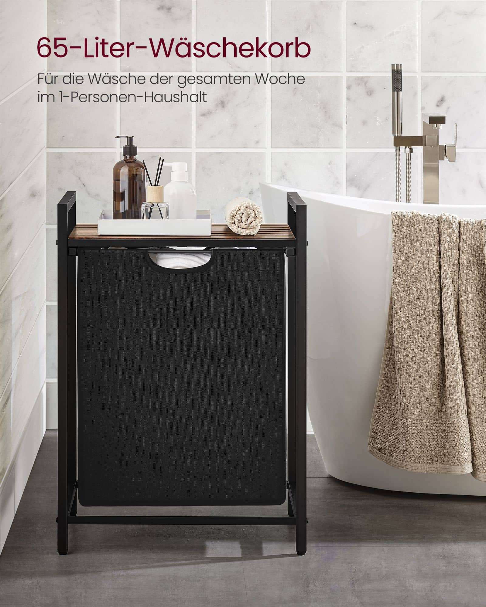 Wäschesammler mit Ablage vintagebraun-schwarz Wäschesammler mit Ablage vintagebraun-schwarz