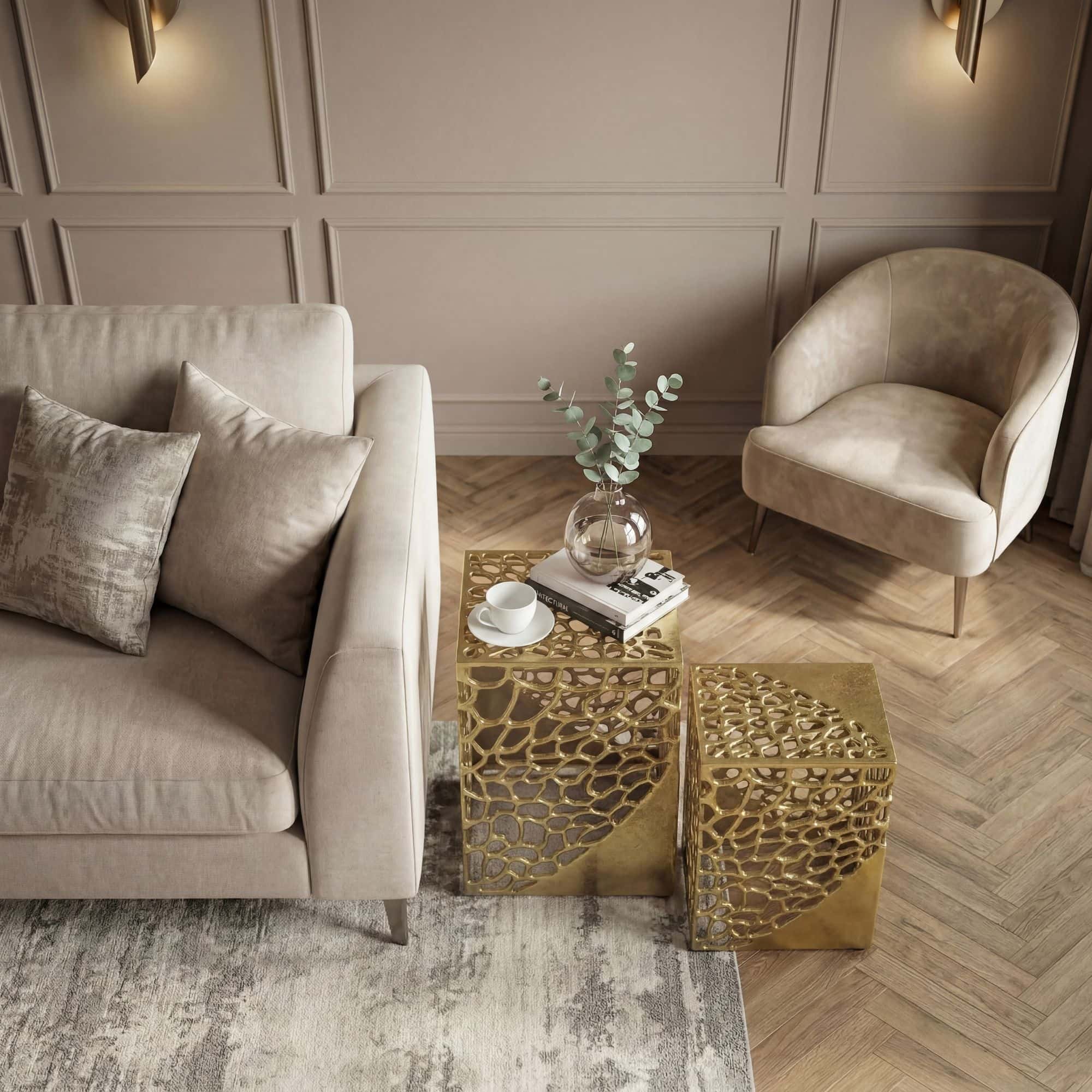 2er Set Beistelltisch Aluminium Gold - Design Couchtisch Set - Metalltisch Wohnzimmertisch modern Alu - Sofatisch quadratisch Metall - Loungetisch Set Satztisch Handmade 2er Set Beistelltisch Aluminium Gold - Design Couchtisch Set - Metalltisch Wohnzimmertisch modern Alu - Sofatisch quadratisch Metall - Loungetisch Set Satztisch Handmade