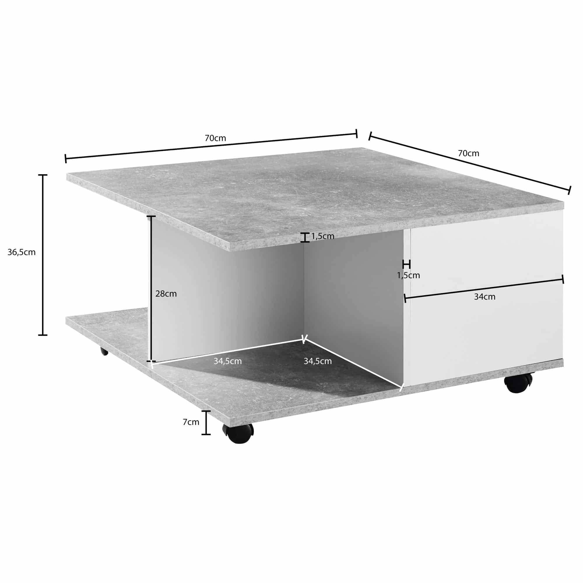 52549-WOHNLING-Design-Couchtisch-70x70-cm-Zementgrau-Weiss-Wohnzimmertisch-mit-2-Schubladen-Sofatisch-mit-Rollen-Tisch-mit-2-Faechern-designer-x-couchtische-zement-beton-70x70-_3 Design Couchtisch 70x70 cm Zementgrau / Weiß