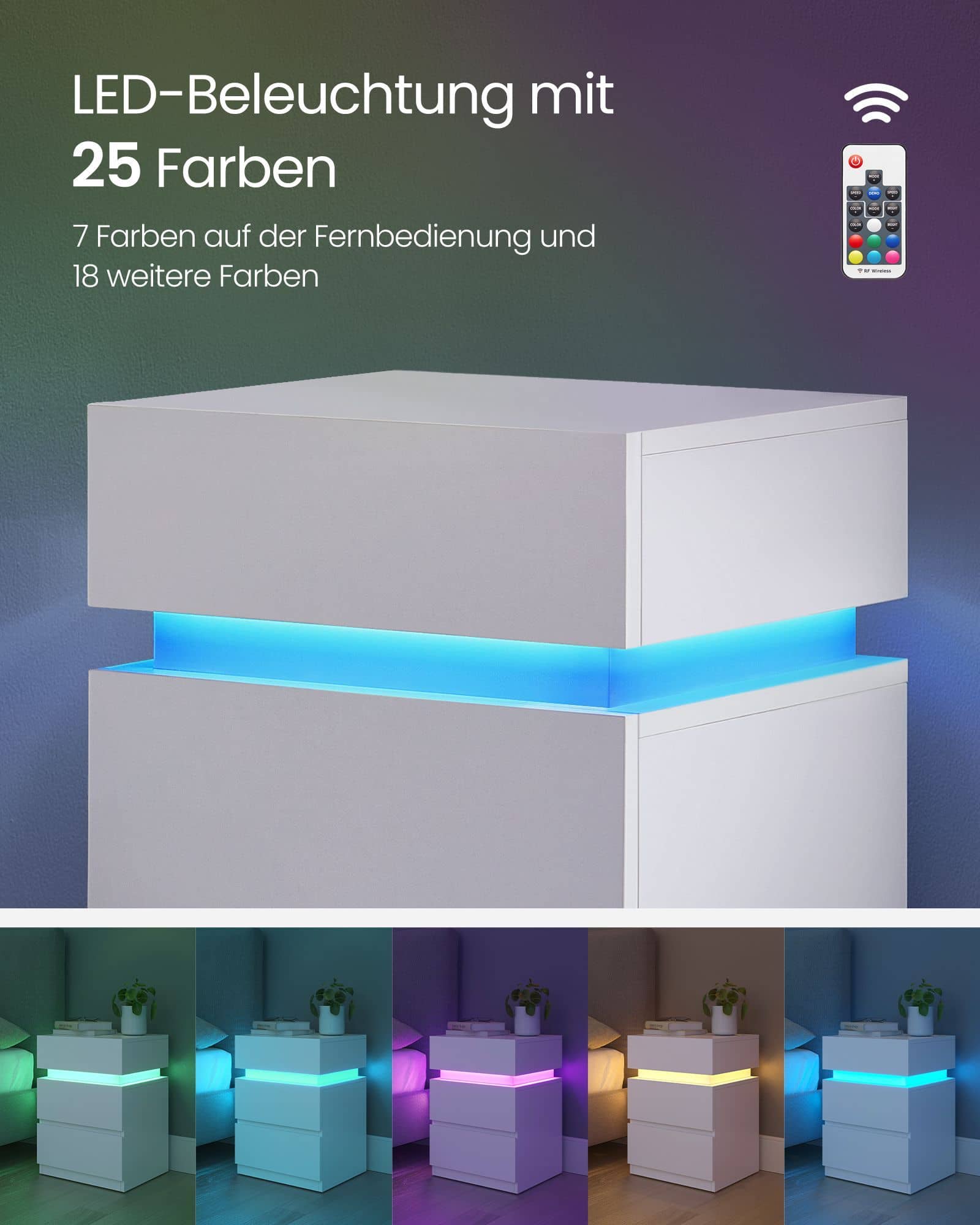 Nachttisch mit LED-Beleuchtung, Beistelltisch, einstellbare Farben Nachttisch mit LED-Beleuchtung, Beistelltisch, einstellbare Farben