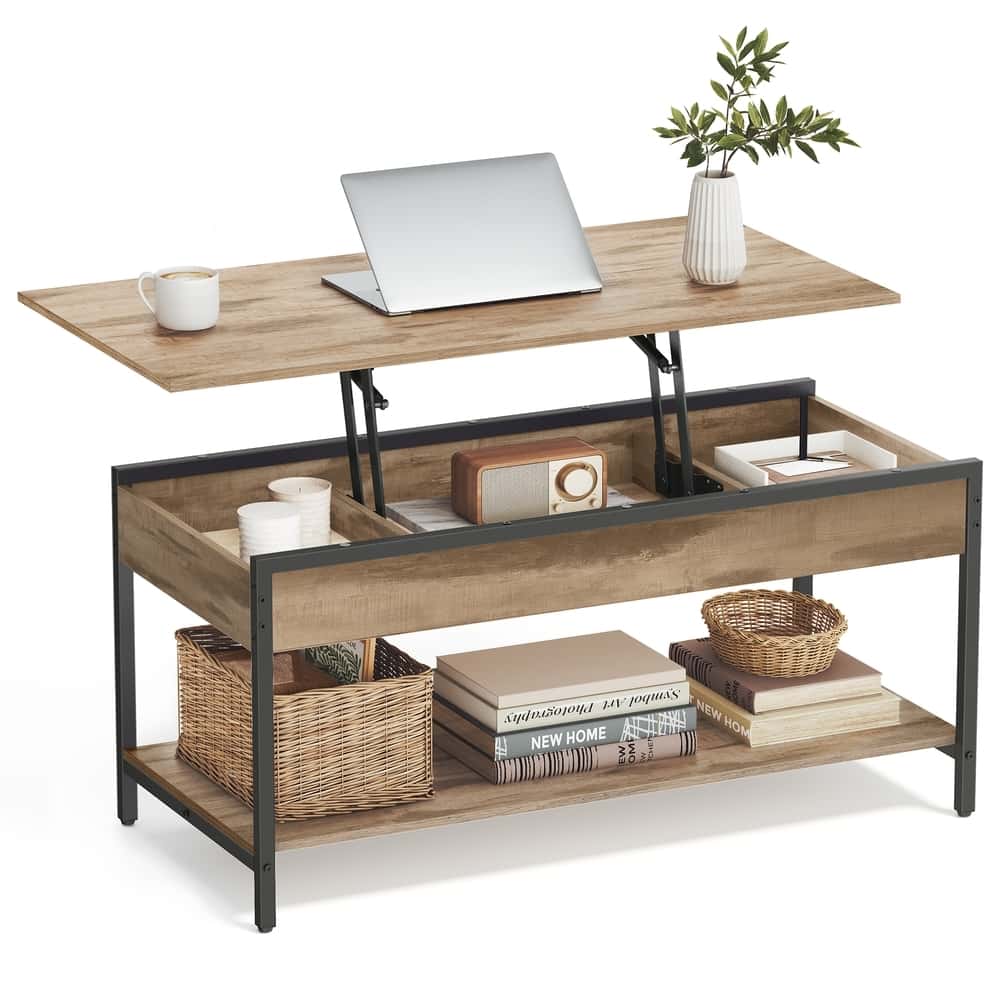 Couchtisch höhenverstellbar 50 × 100 cm mit Fach kamelbraun-tintenschwarz Couchtisch höhenverstellbar 50 × 100 cm mit Fach kamelbraun-tintenschwarz