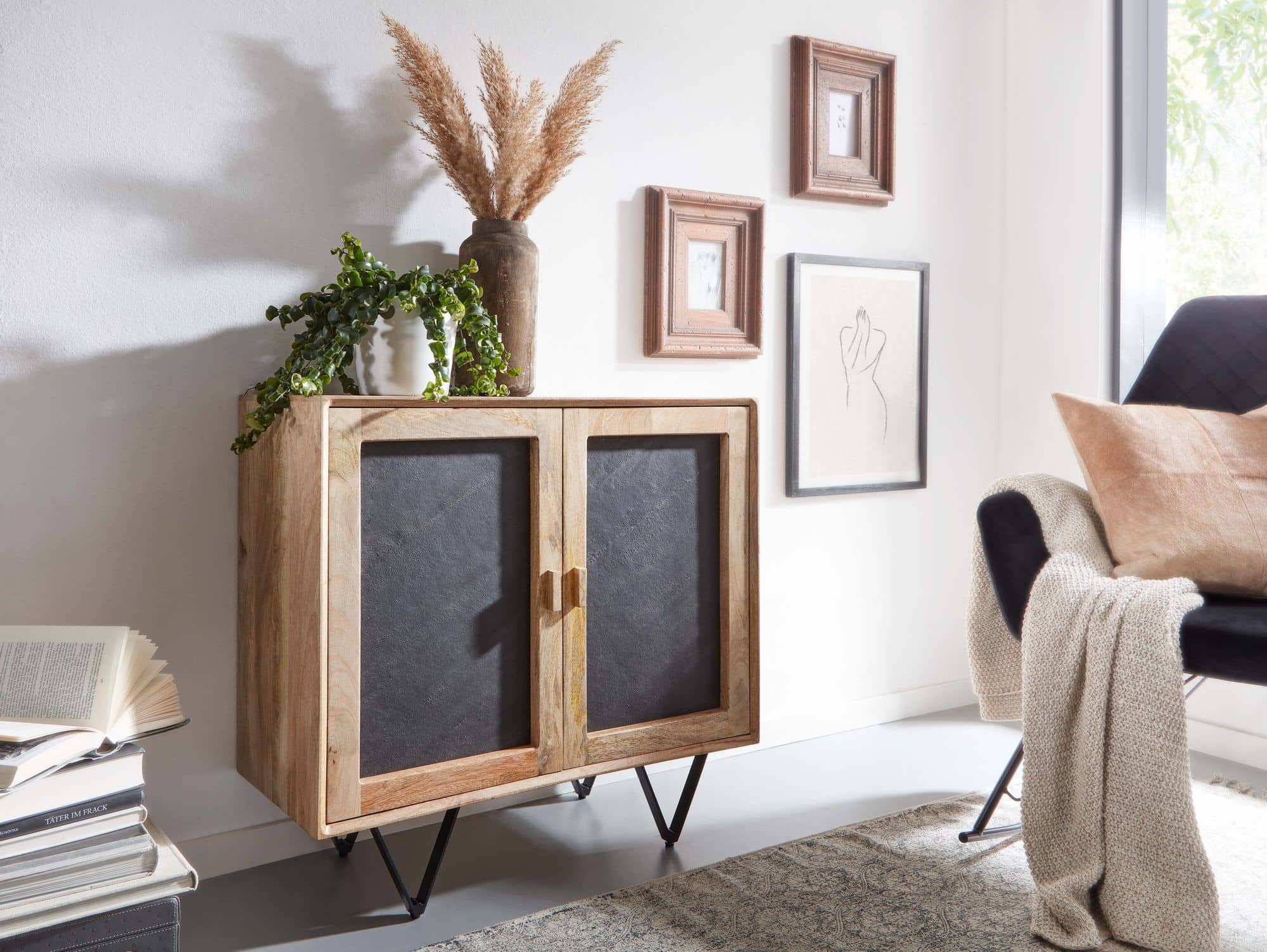 67853-Wohnling-Sideboard-80x35x75-cm-Mango-Holz-WL6-583-WL6-583_6 Sideboard 80x75x35 cm Mango Massivholz / Stein Anrichte Braun