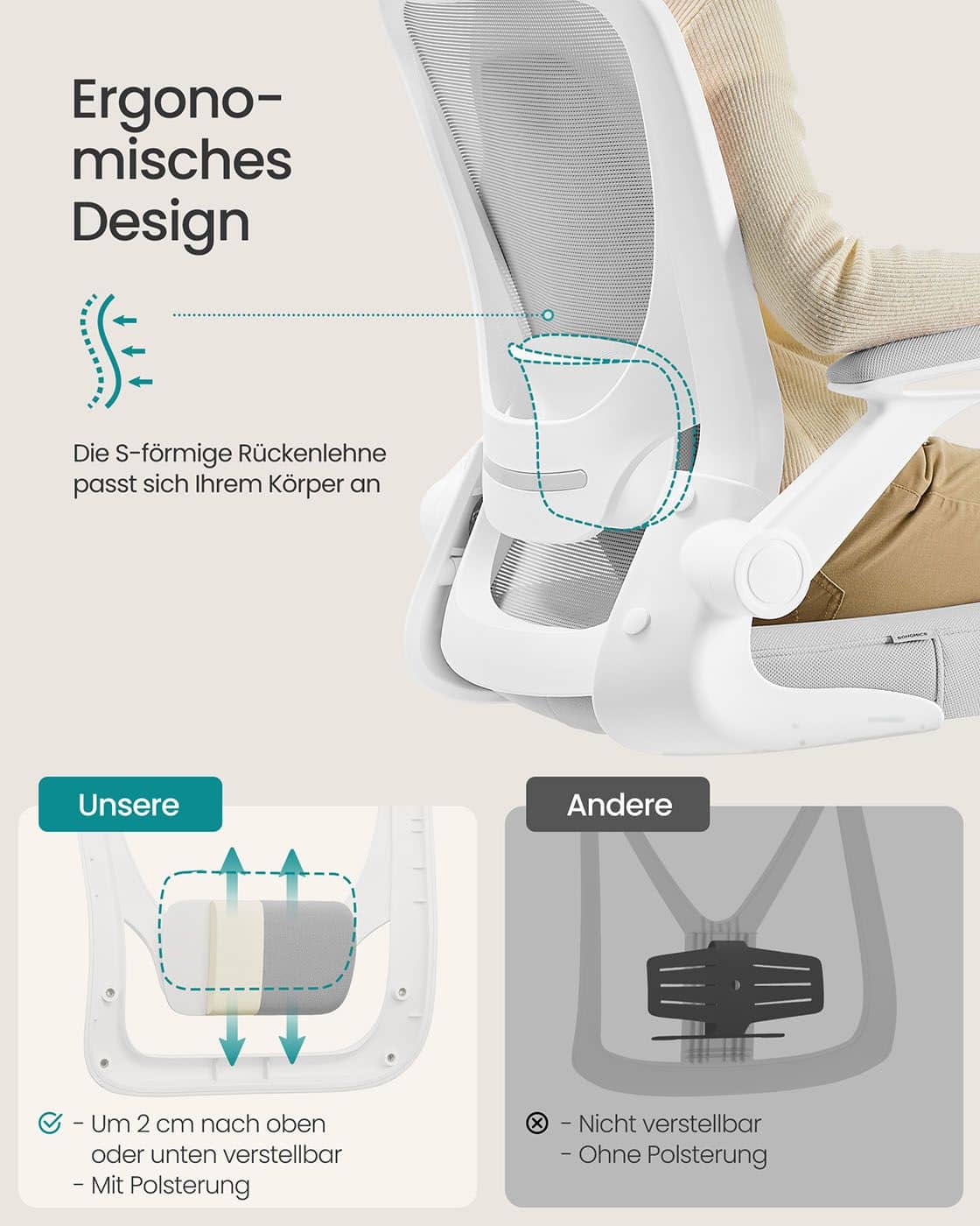 Bürostuhl ergonomisch mit Mesh und 53 cm großer Sitzfläche hellgrau Bürostuhl ergonomisch mit Mesh und 53 cm großer Sitzfläche hellgrau