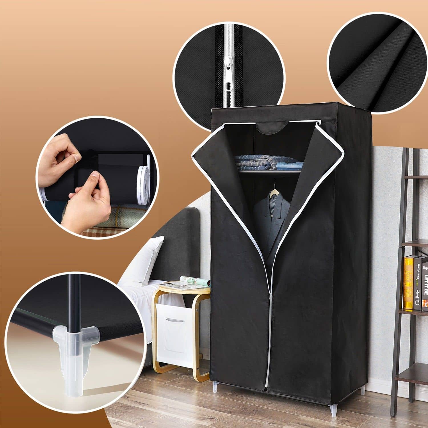 Stoffschrank 160 x 75 cm Schwarz Stoffschrank 160 x 75 cm Schwarz