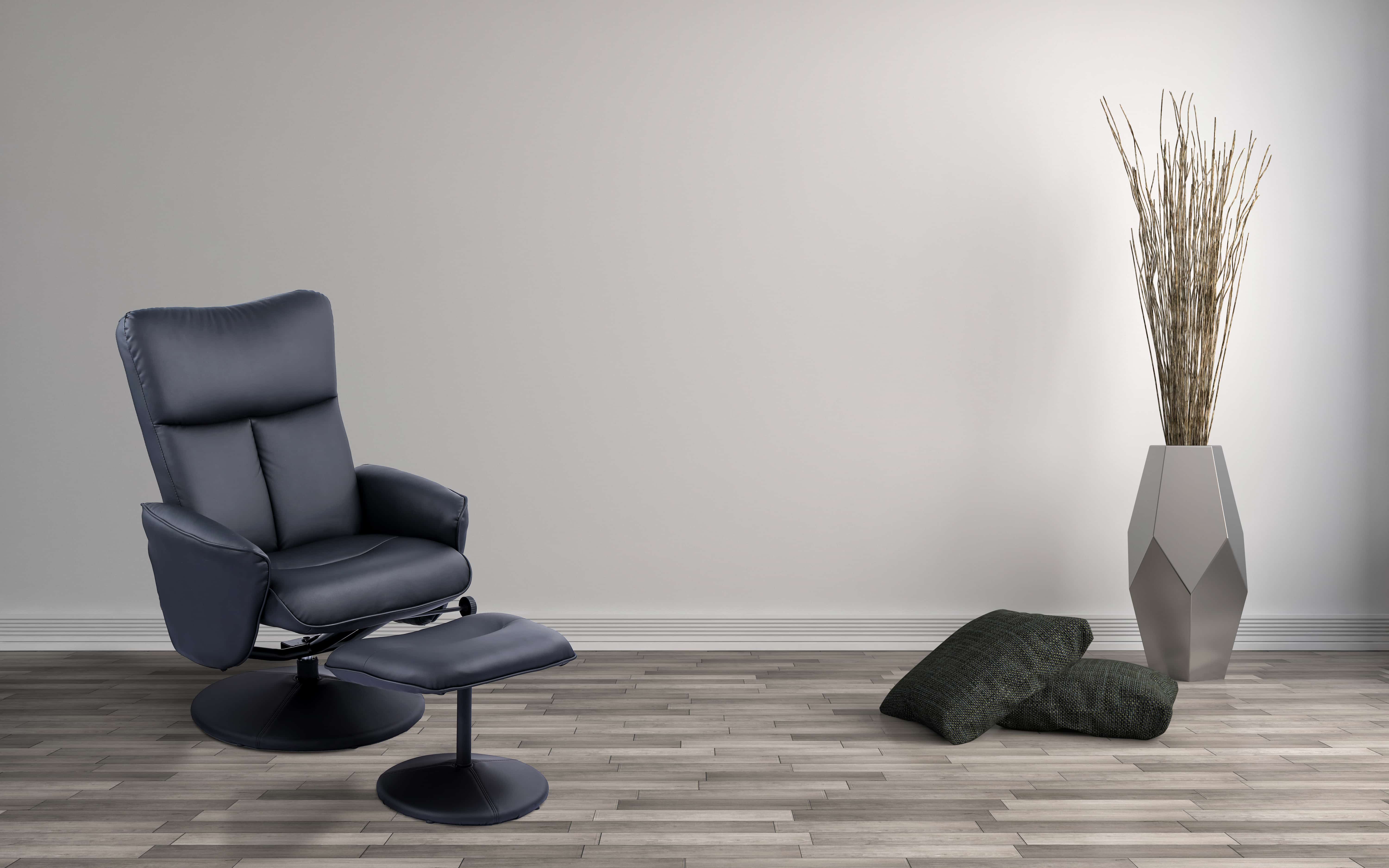 Relaxsessel Leandra 160 Schwarz mit Hocker – Kunstleder