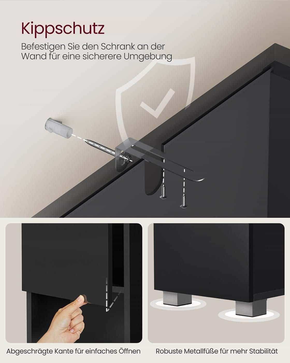 Schmaler Hochschrank mit Glastür und Füßen Tintenschwarz