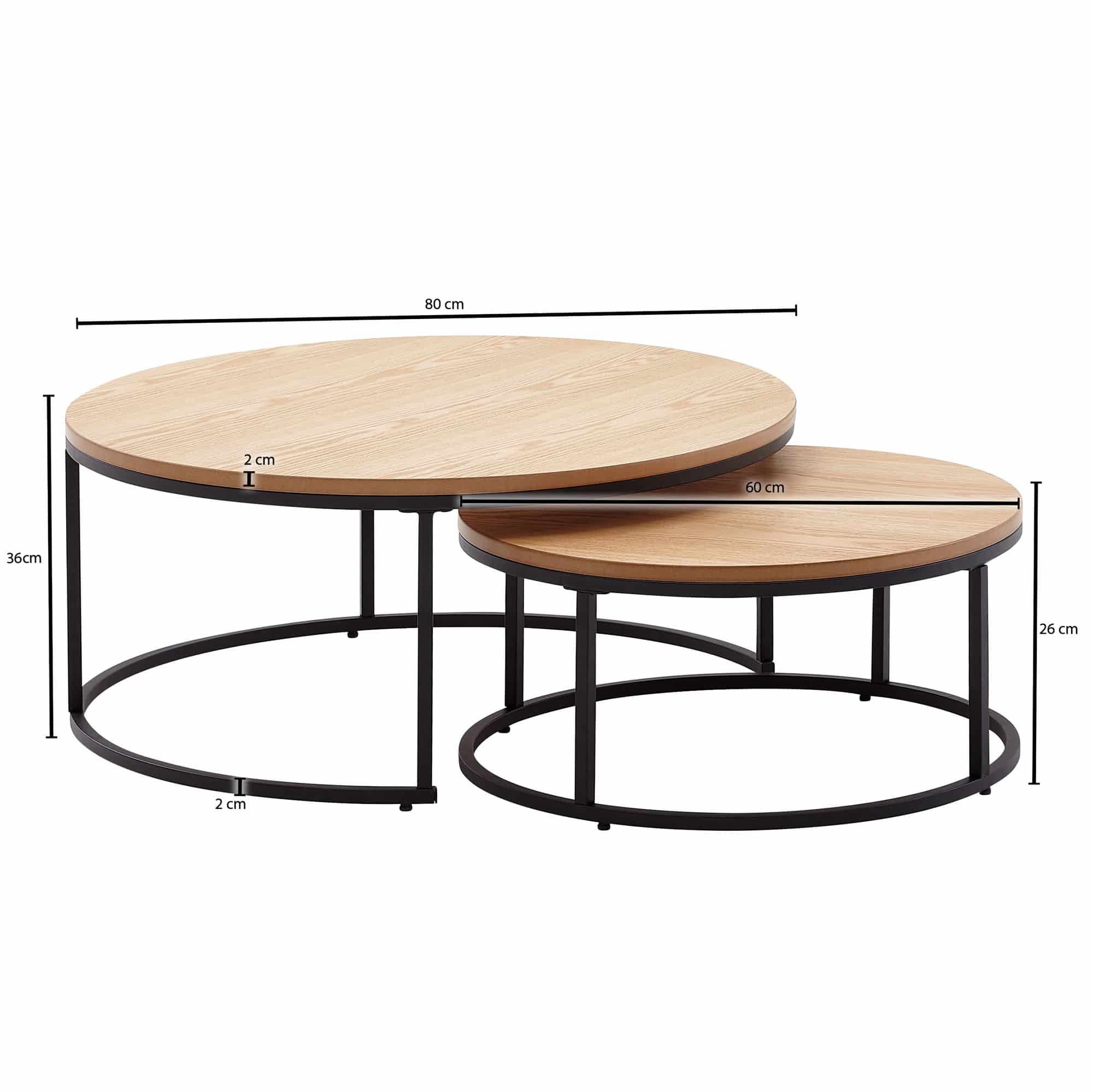 Wohnling Couchtisch-Set rund Eiche – 2er Metall & Holz Wohnling Couchtisch-Set rund Eiche – 2er Metall & Holz