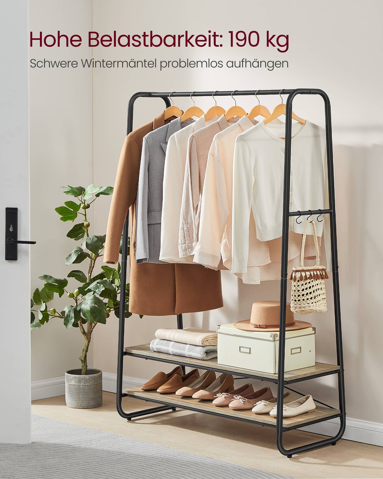 Kleiderständer mit 2 Ablagen türkisbraun-mattschwarz Kleiderständer mit 2 Ablagen türkisbraun-mattschwarz