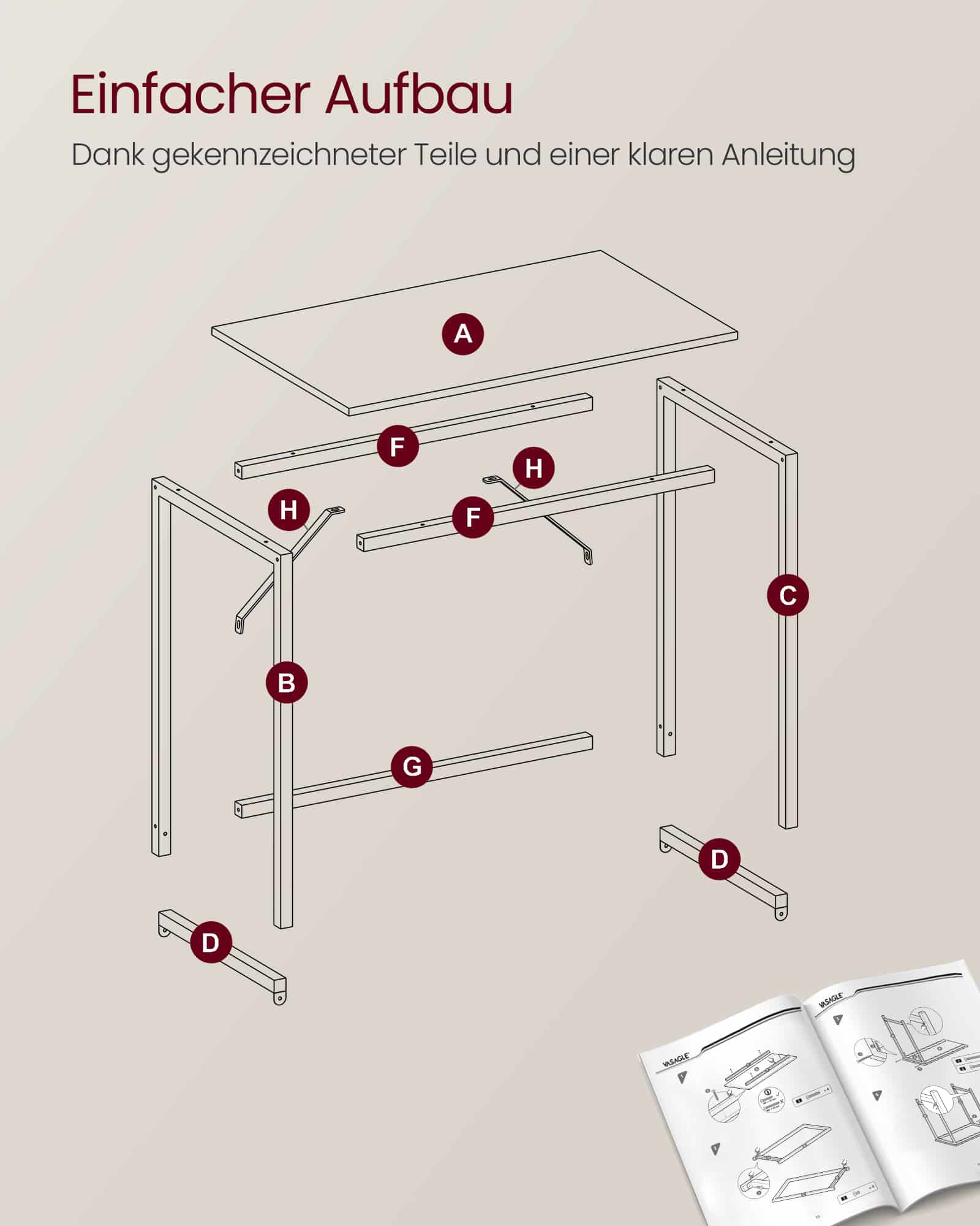 Schreibtisch mit Metallgestell 50 x 80 x 76 cm Schreibtisch mit Metallgestell 50 x 80 x 76 cm