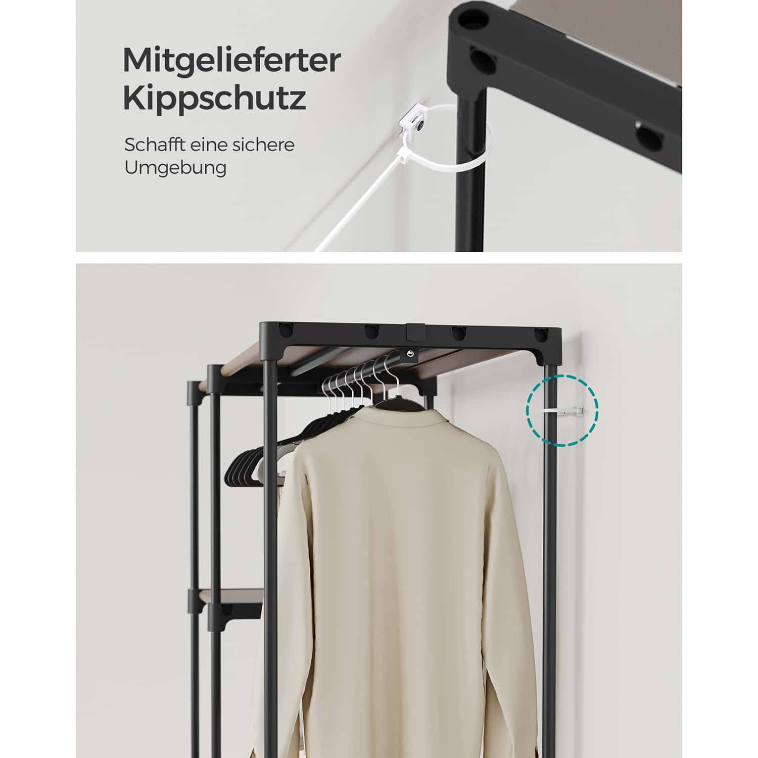 Kleiderschrank offen mit Kleiderstangen 43 x 124 x 182 cm Taupe-RYG026R02 Kleiderschrank offen mit Kleiderstangen 43 x 124 x 182 cm Taupe-RYG026R02