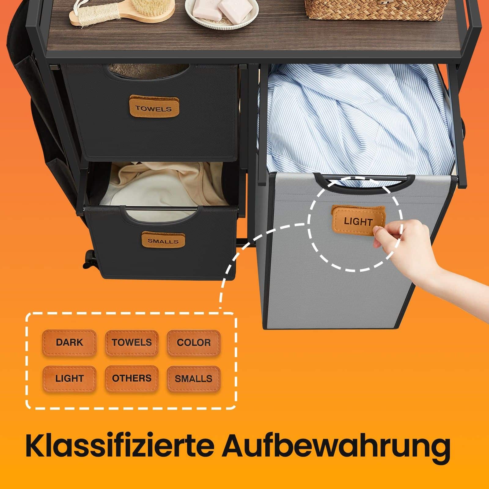 Wäschekorb 3 Fächer kastanienbraun-tintenschwarz-taubengrau Wäschekorb 3 Fächer kastanienbraun-tintenschwarz-taubengrau