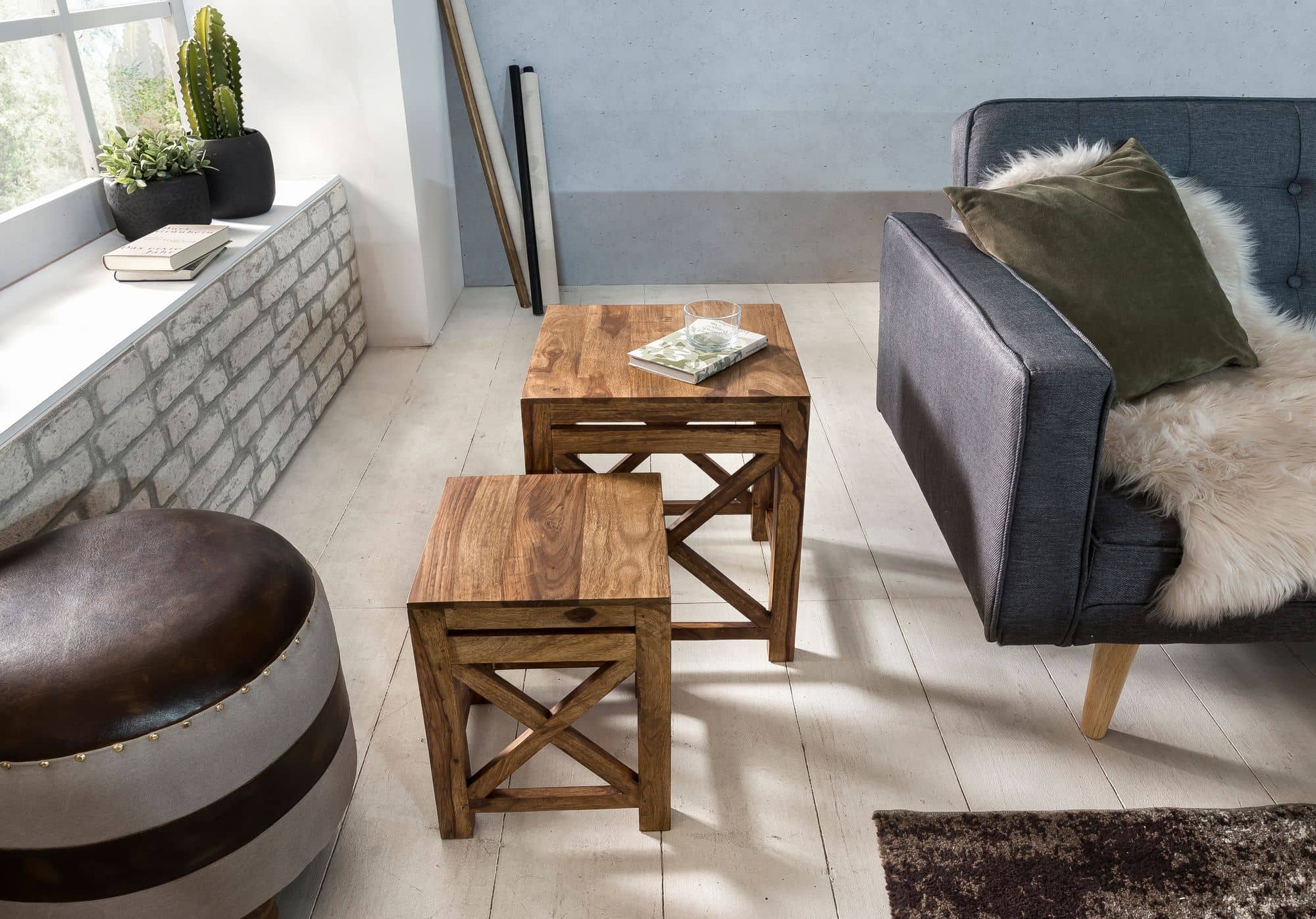 2er Set Beistelltisch PALI Massiv-Holz Sheesham Wohnzimmer-Tisch Design dunkel-braun Landhaus-Stil Couchtisch 2er Set Beistelltisch PALI Massiv-Holz Sheesham Wohnzimmer-Tisch Design dunkel-braun Landhaus-Stil Couchtisch