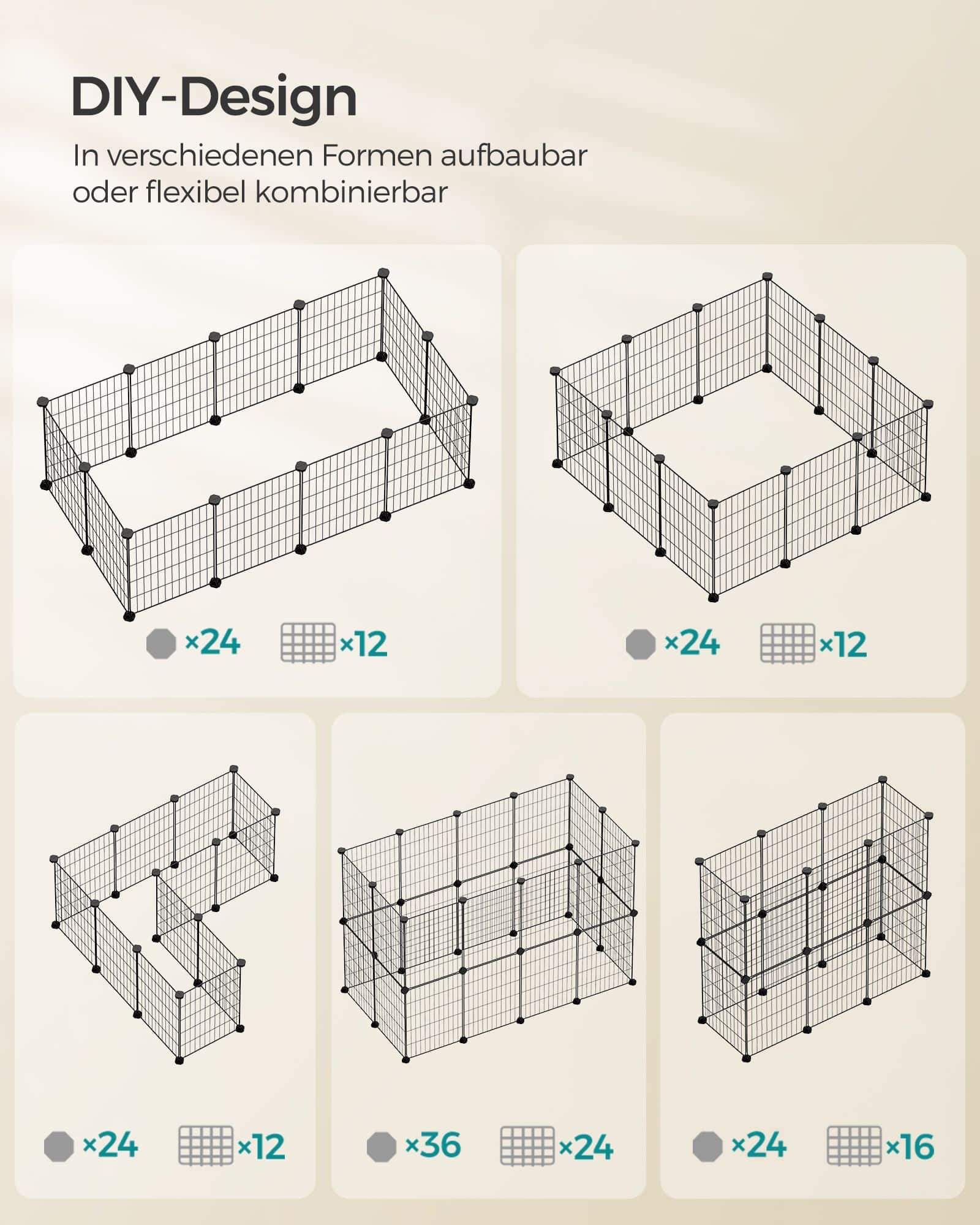DIY-Kleintiergehege aus Metall 123 x 63 x 41 cm schwarz-LPI001B01 DIY-Kleintiergehege aus Metall 123 x 63 x 41 cm schwarz-LPI001B01