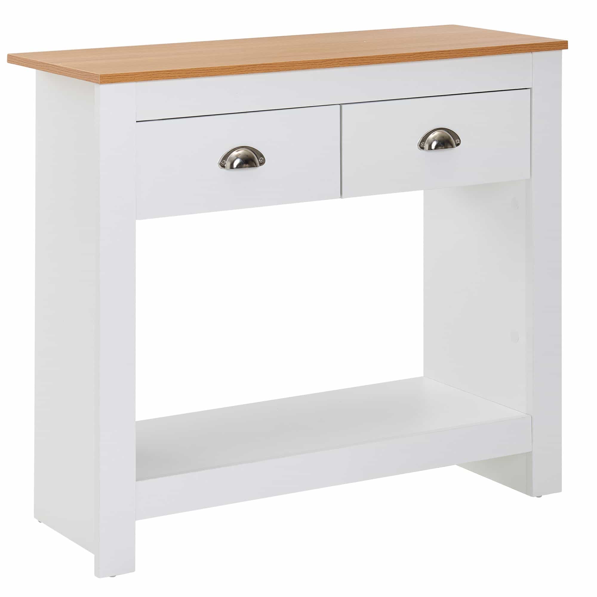 Konsolentisch 85x35x76 cm Weiß / Eiche Design Anrichte Modern Schmal Konsolentisch 85x35x76 cm Weiß / Eiche Design Anrichte Modern Schmal