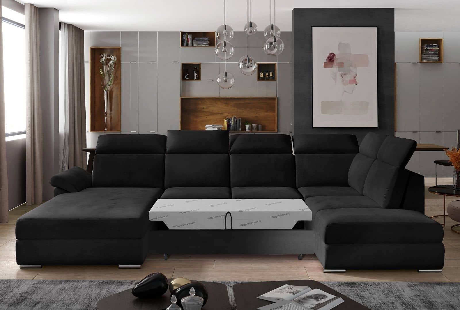 Wohnlandschaft Evanell Schwarz mit Schlaffunktion & Stauraum Wohnlandschaft Evanell Schwarz mit Schlaffunktion & Stauraum