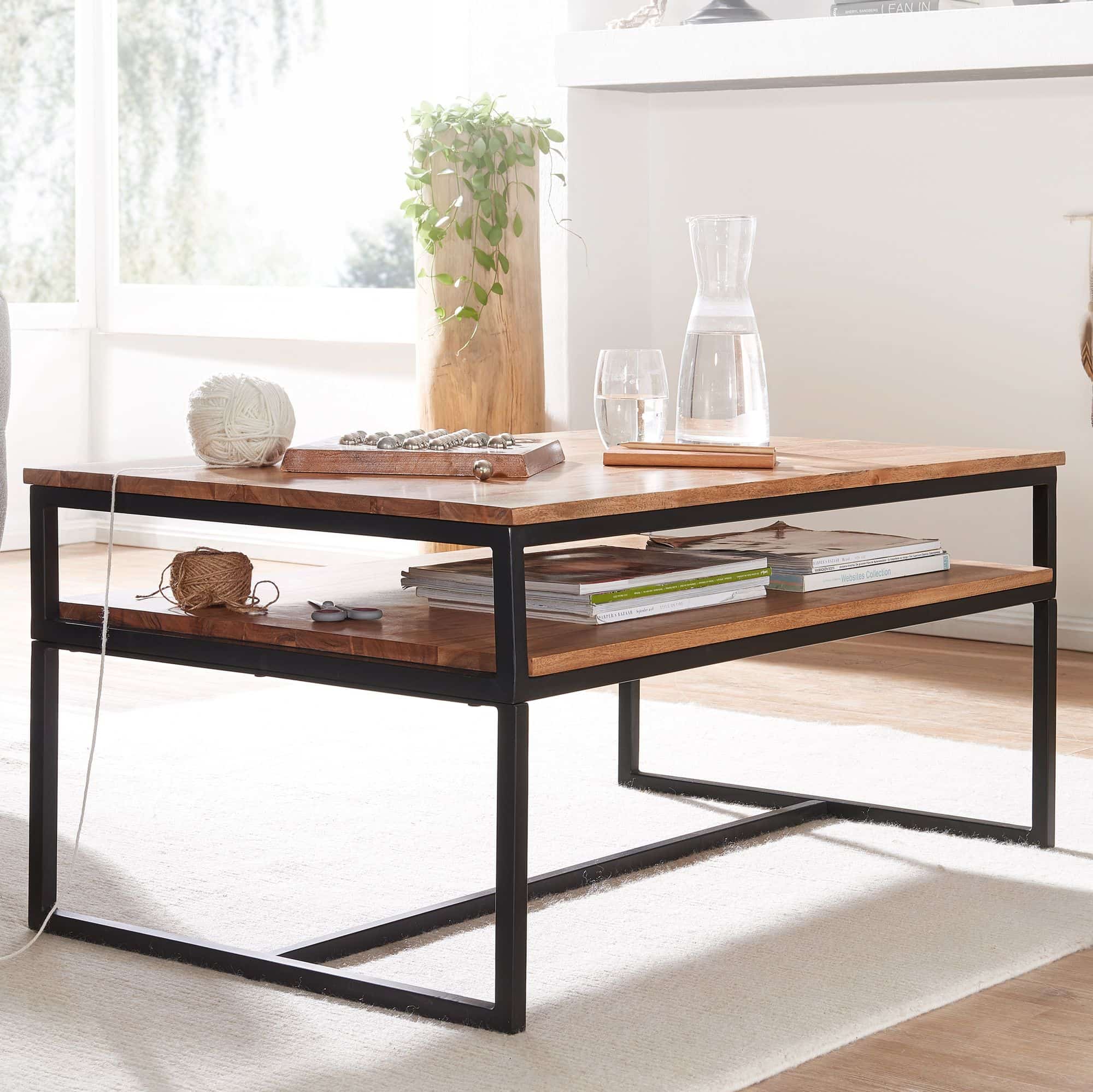 Couchtisch 100x60x45 cm Massivholz Metall Sofatisch Wohnzimmertisch Akazie Couchtisch 100x60x45 cm Massivholz Metall Sofatisch Wohnzimmertisch Akazie