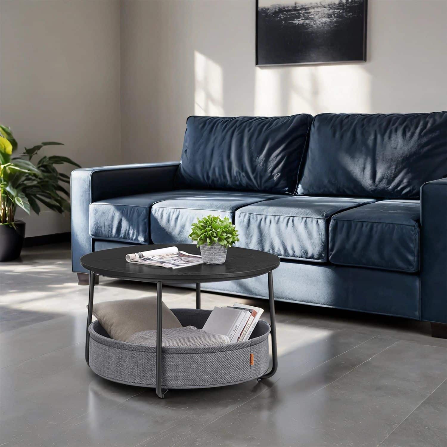 Couchtisch mit Korb aus Stoff tintenschwarz-schiefergrau Couchtisch mit Korb aus Stoff tintenschwarz-schiefergrau