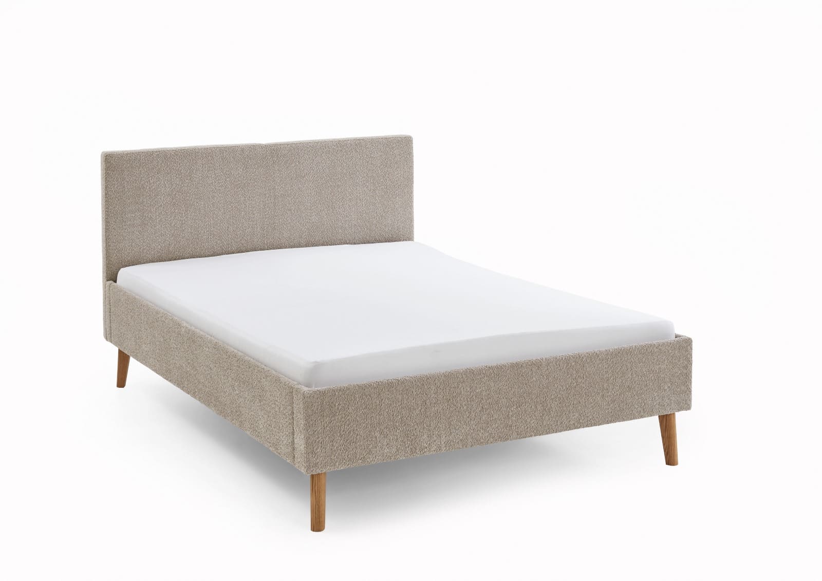 Polsterbett Kreta by Meise – Modernes Bettgestell mit Stoffbezug in Taupe, Kopfteil glatt, Holzfüße eichenfarbig, 140x200 cm Polsterbett Kreta by Meise – Modernes Bettgestell mit Stoffbezug in Taupe, Kopfteil glatt, Holzfüße eichenfarbig, 140x200 cm