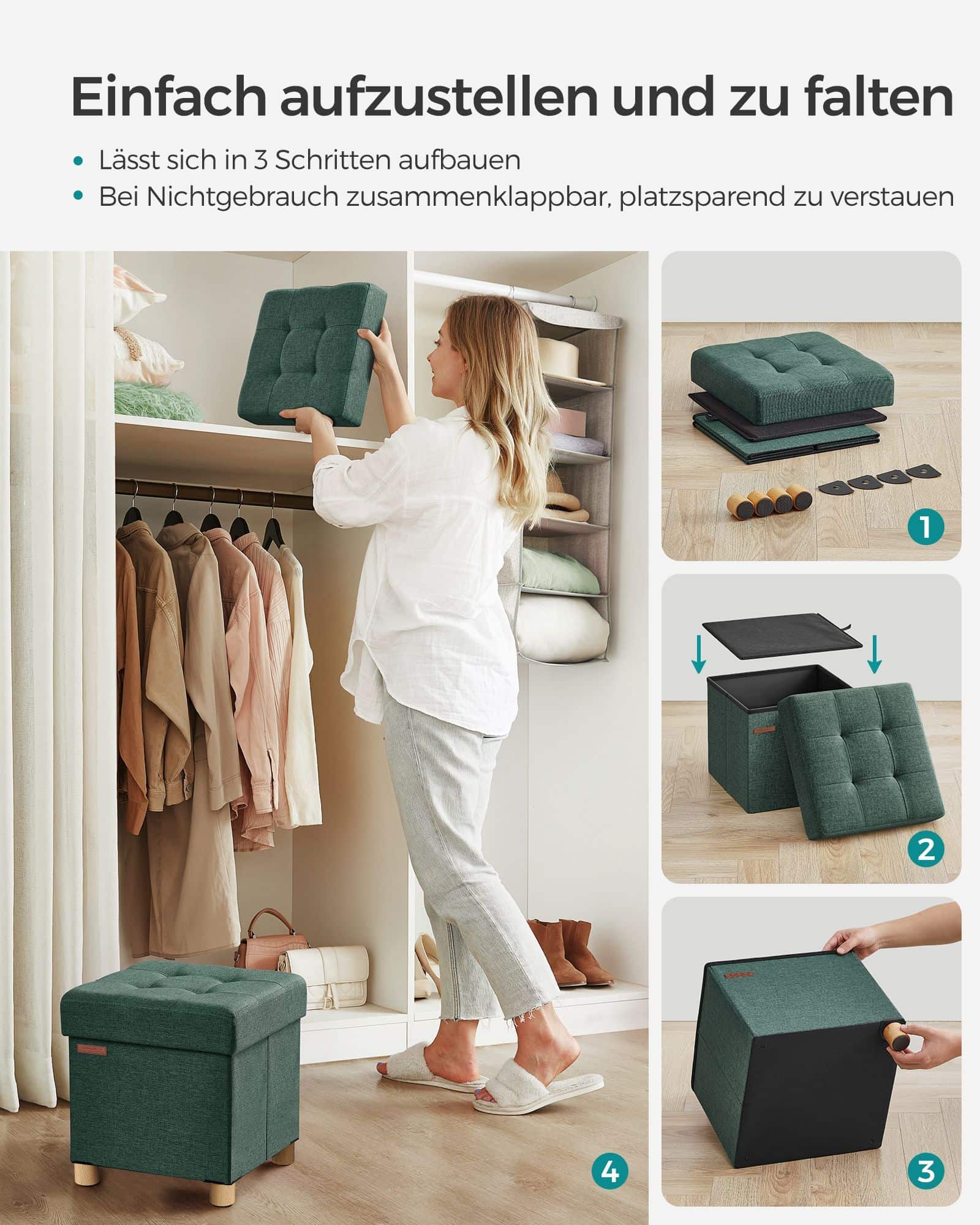 Sitzhocker mit Stauraum, kleine klappbare Sitzbank, 38