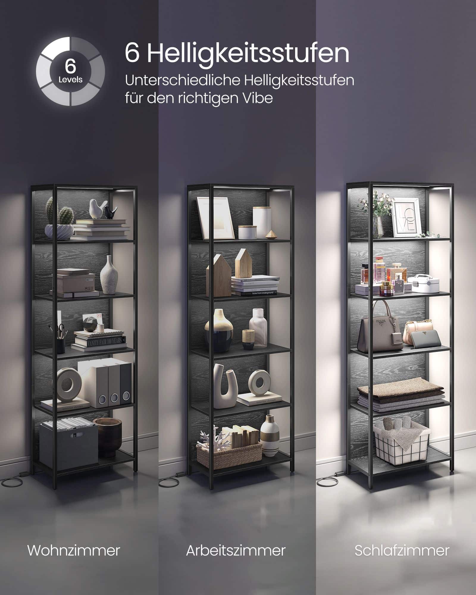 Bücherregal mit 6 Ebenen und Leuchten 30,3 x 60 x 178,6 cm Bücherregal mit 6 Ebenen und Leuchten 30,3 x 60 x 178,6 cm