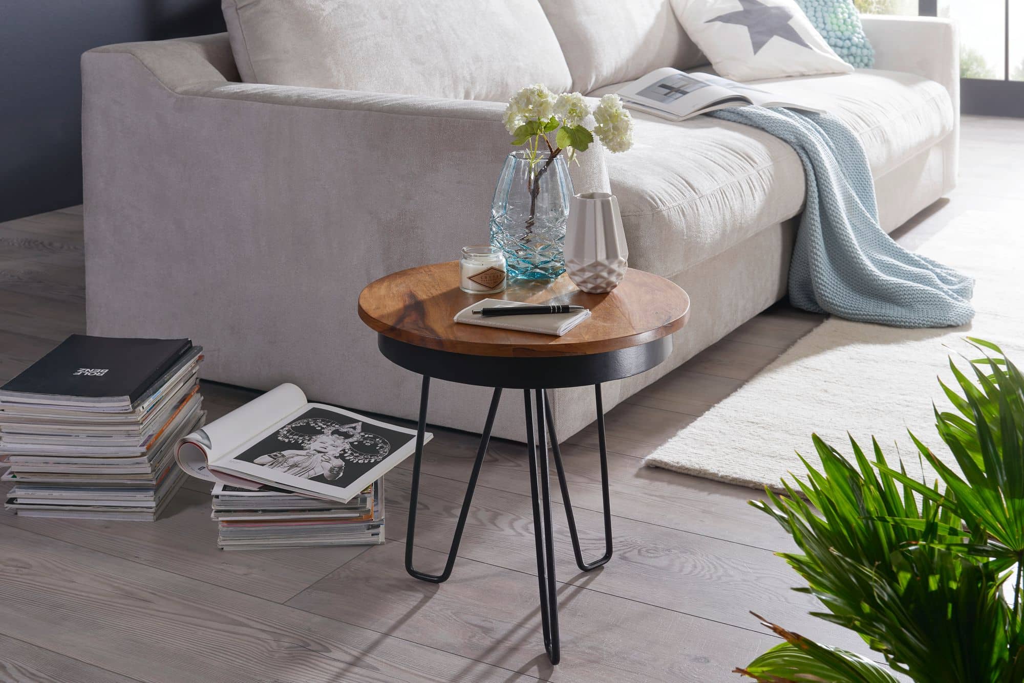 Beistelltisch 43x45x43 cm Sheesham Holz Couchtisch