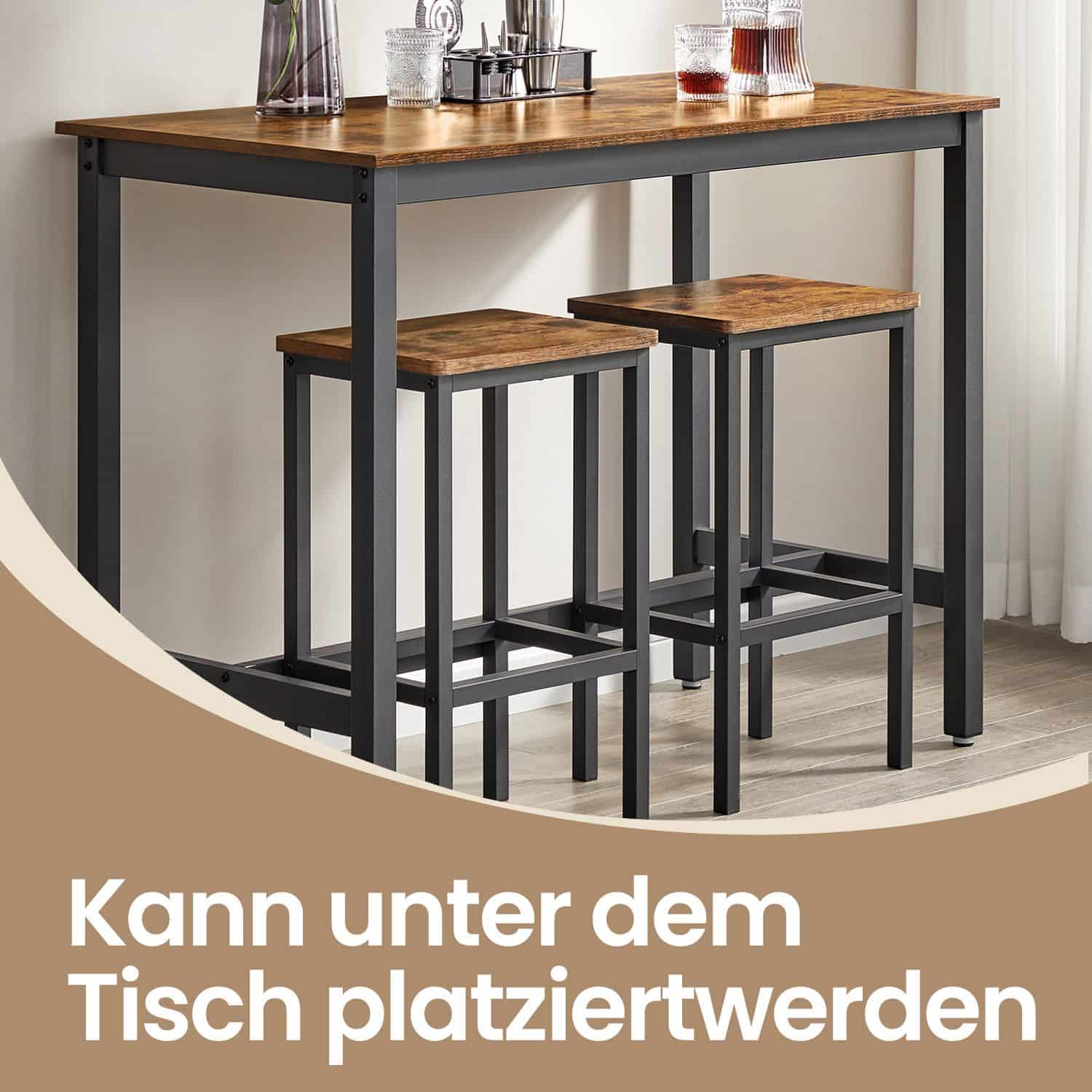 Industrial Look Stehtisch mit 2 Barhockern Industrial Look Stehtisch mit 2 Barhockern