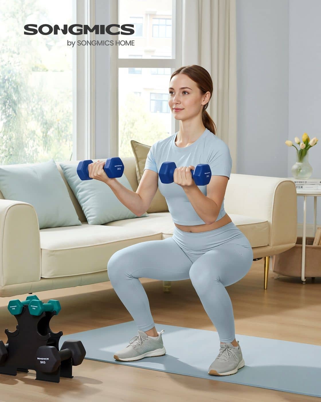 Kurzhantel Set mit Hantelständer Aquamarinblau, Hafenblau und Tintenschwarz Kurzhantel Set mit Hantelständer Aquamarinblau, Hafenblau und Tintenschwarz