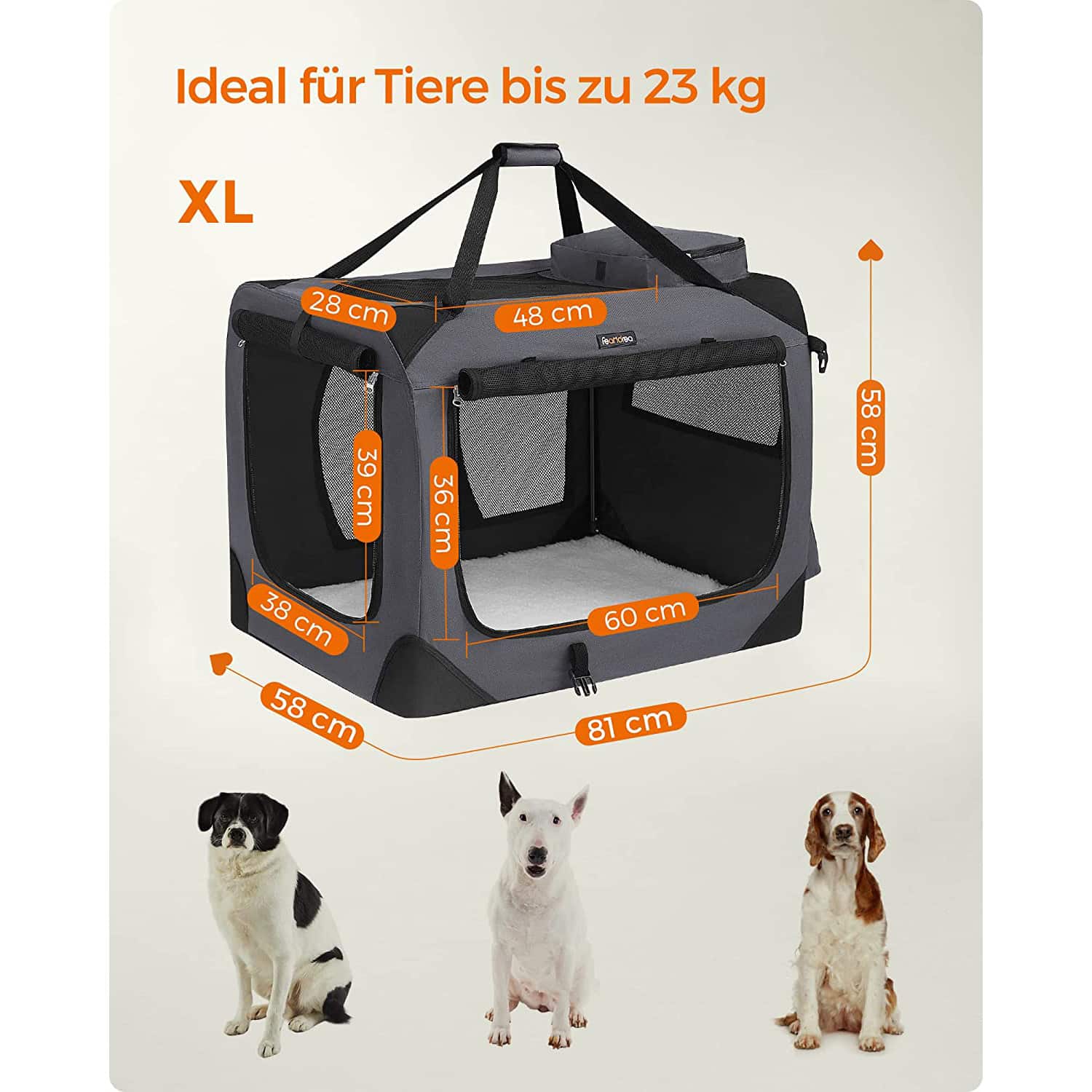 Hundebox faltbar 81 x 58 x 58 cm grau-PDC008G01 Hundebox faltbar 81 x 58 x 58 cm grau-PDC008G01