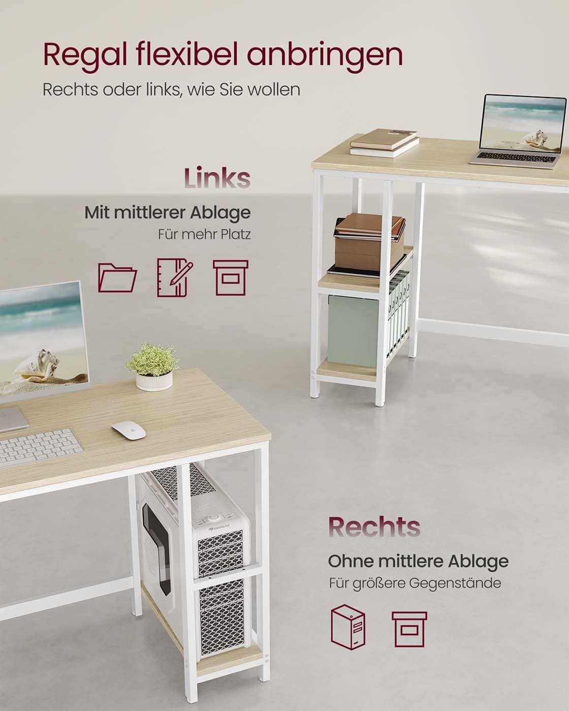 Bürotisch 100 x 50 x 76 cm naturbeige-perlweiß Bürotisch 100 x 50 x 76 cm naturbeige-perlweiß