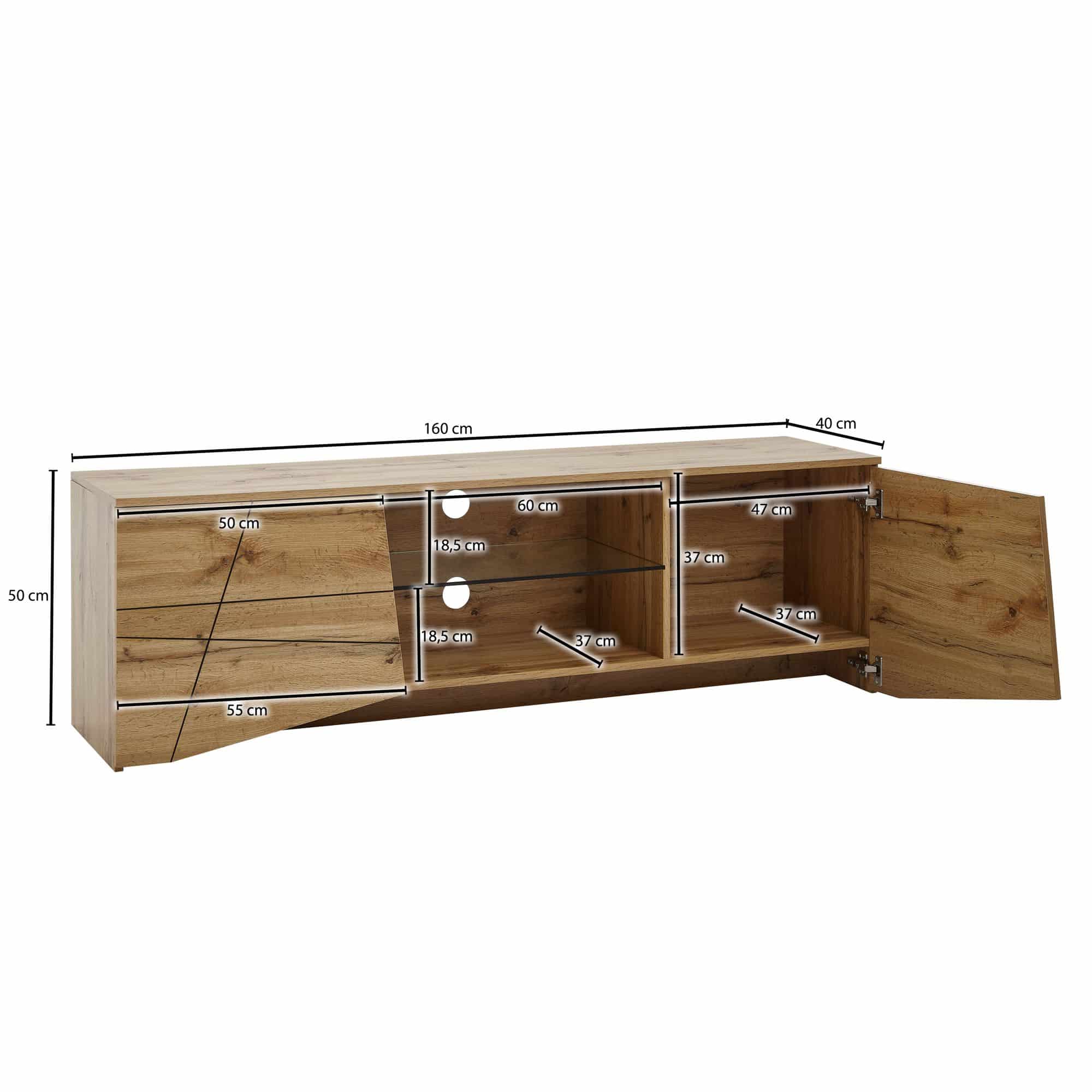 64669-Wohnling-Lowboard-TV-Board-160x40x50-cm-Eiche-WL6-577-WL6-577_3 Lowboard Holz Eiche-Dekor 160x50x40 cm TV-Kommode mit zwei Türen