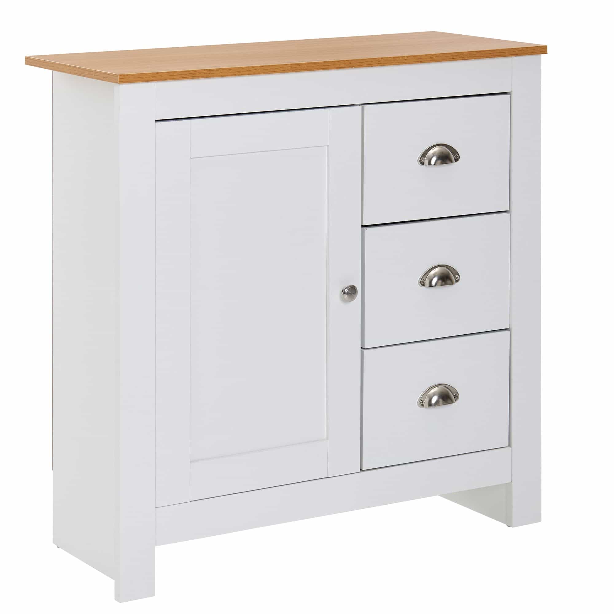 62545-WOHNLING-Sideboard-79X35X81cm-weiss-Eiche-WL6-384-WL6-384_7 Sideboard mit 3 Schubladen 79x81x35 cm Kommode Weiß / Eiche Modern
