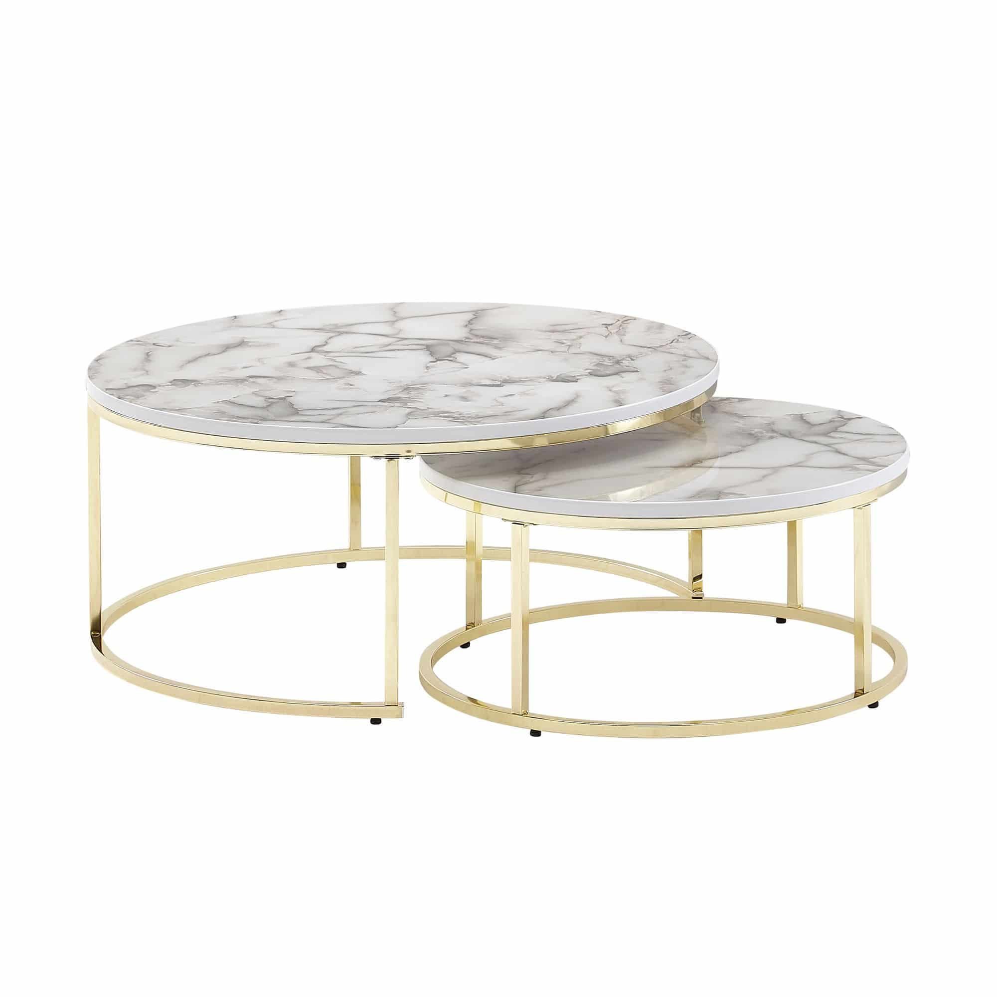 64464-Wohnling-2er-Set-Couchtisch-Messing-Gold-Marmor-Optik-WL6-508-WL6-508_6 Couchtisch 2er Set Weiß Gold Marmor Optik Sofatisch Rund Modern
